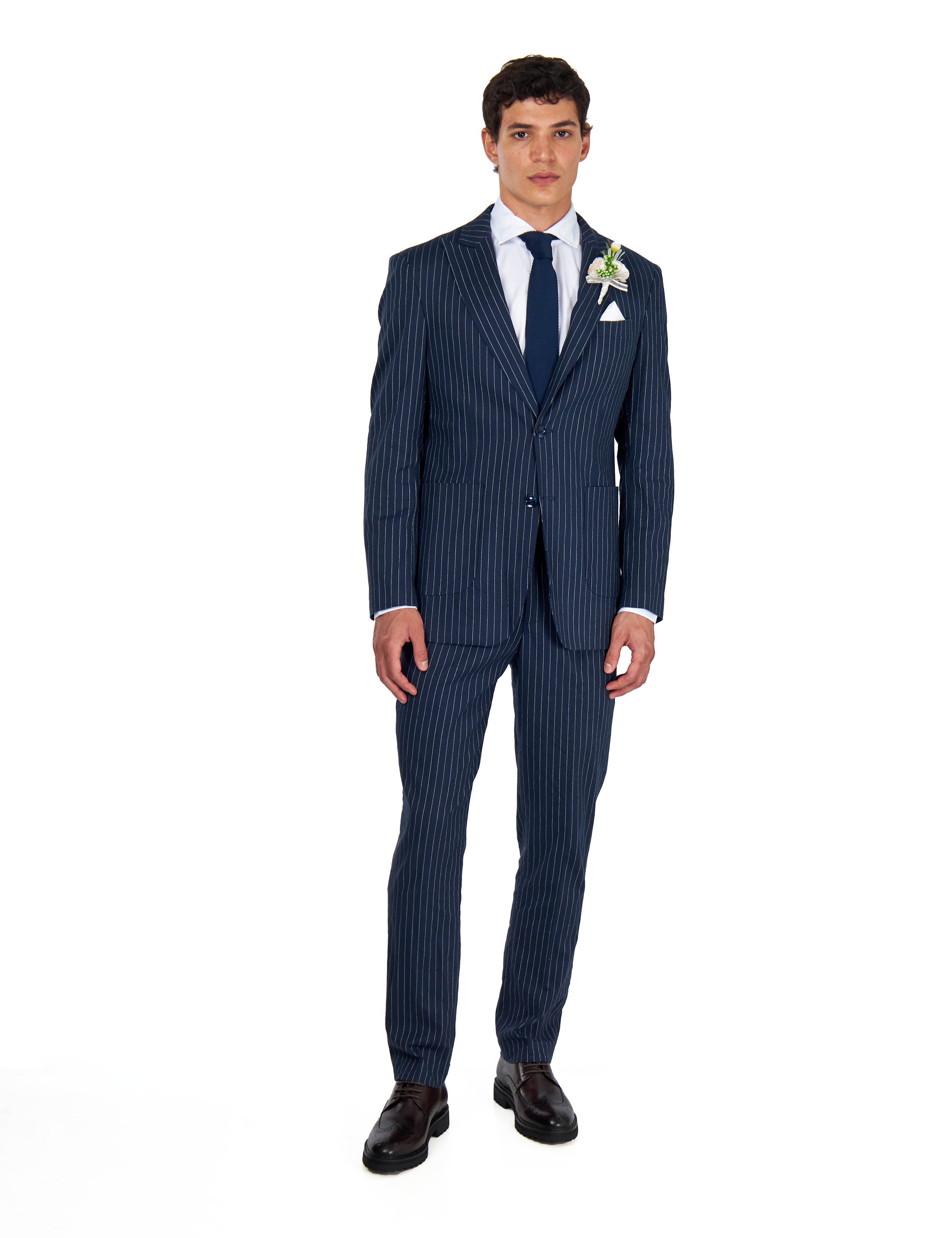 LLOYD - Tailored Mens Navy Pinstripe Linen 2 Piece Suit