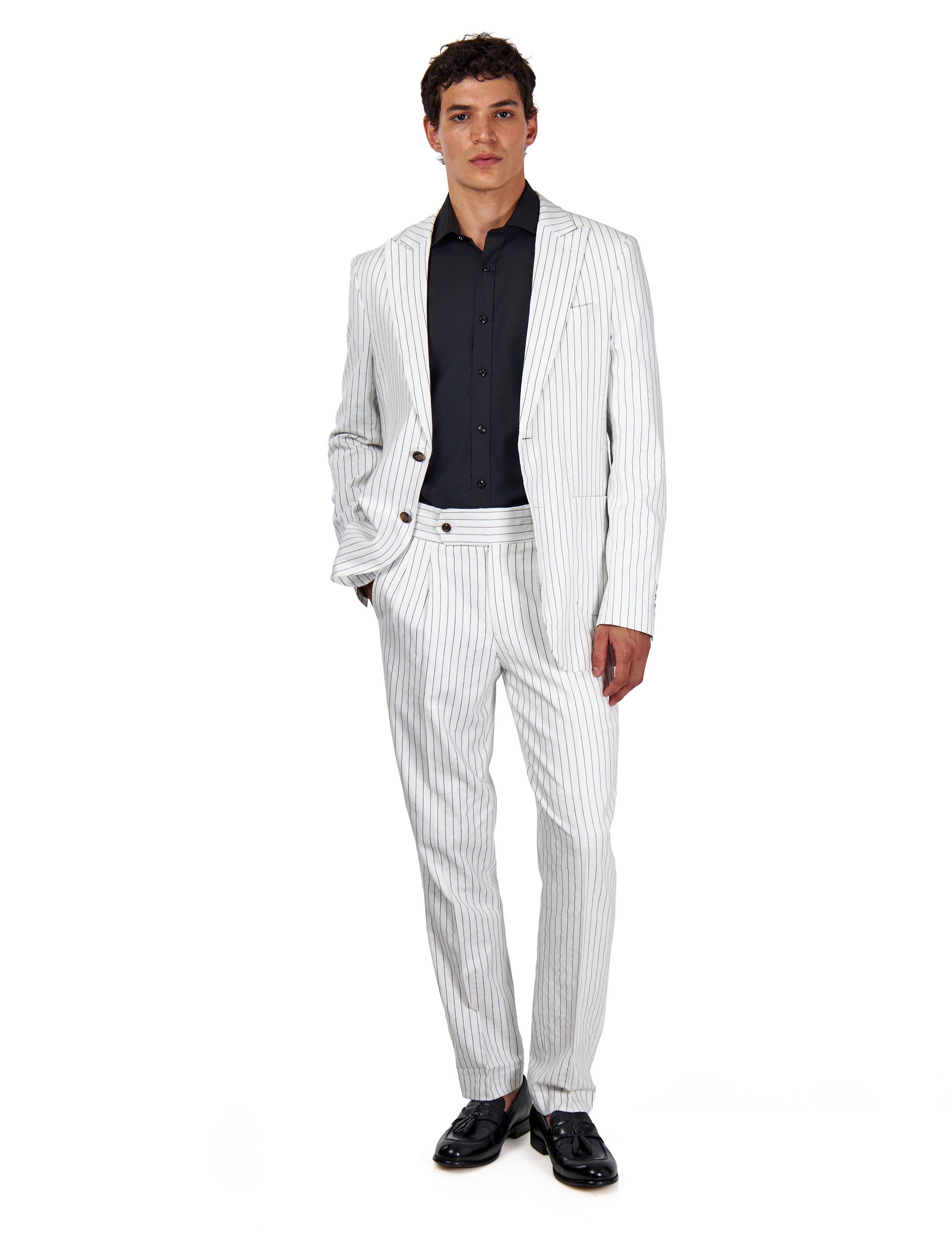 LLOYD - Tailored Mens White Pinstripe Linen 2 Piece Suit