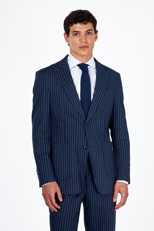 LLOYD Tailored Navy Striped Pure Linen Blazer for Mens