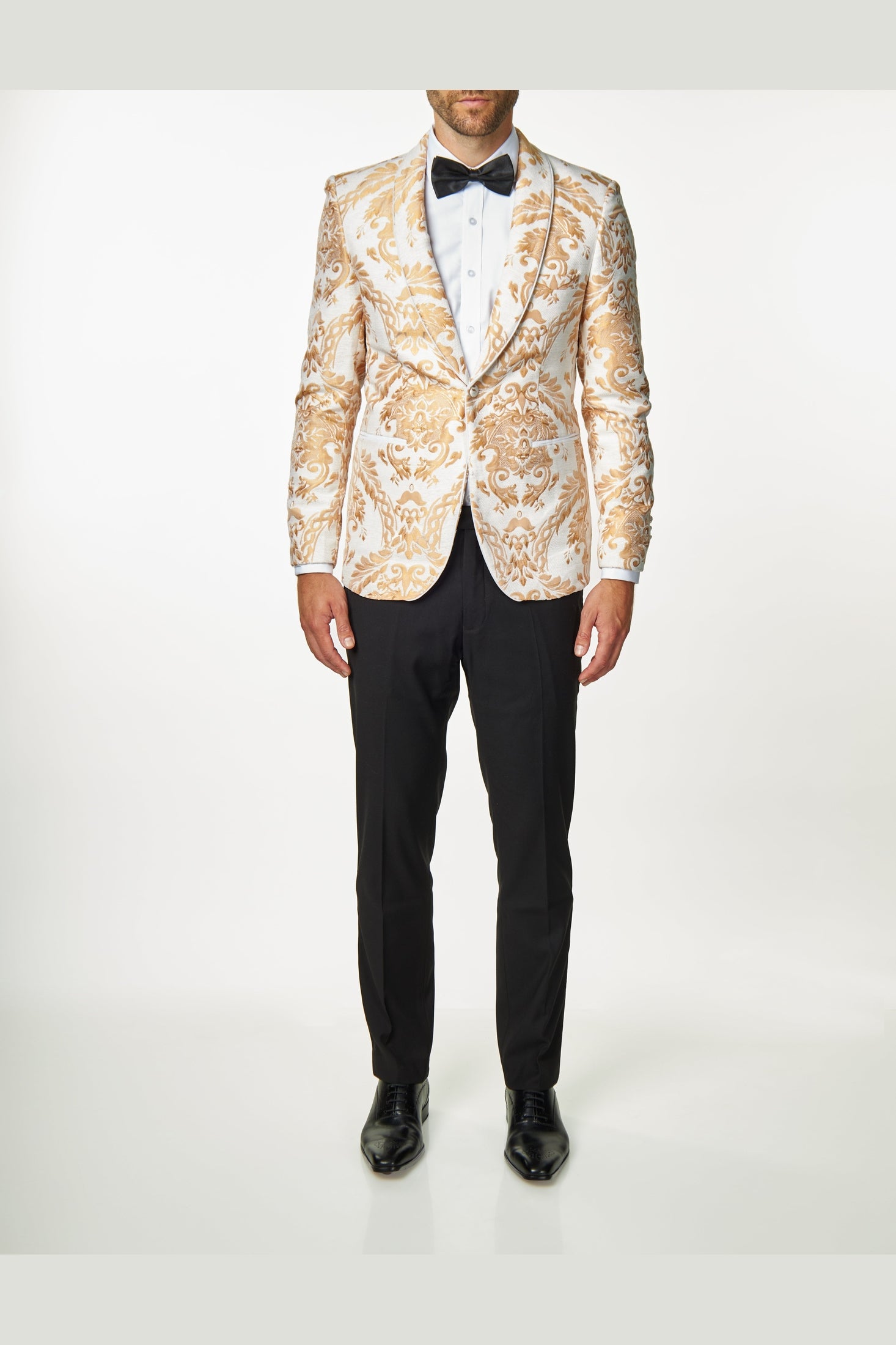 GLEN - Peach Paisley Brocade Print on Ivory Cream Jacquard Jacket