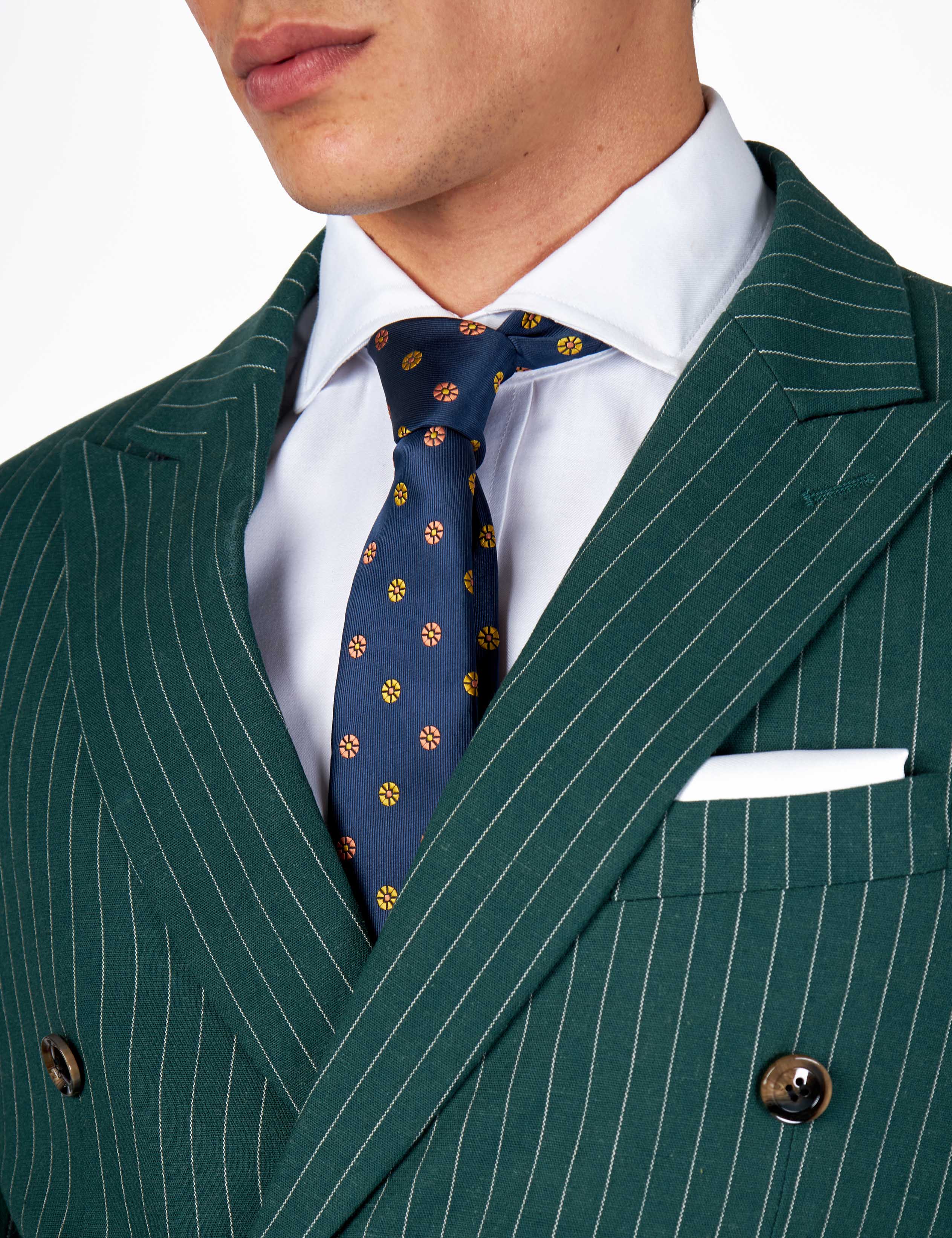 LLOYD – Double Breasted Linen Jacket In Green Pinstripes