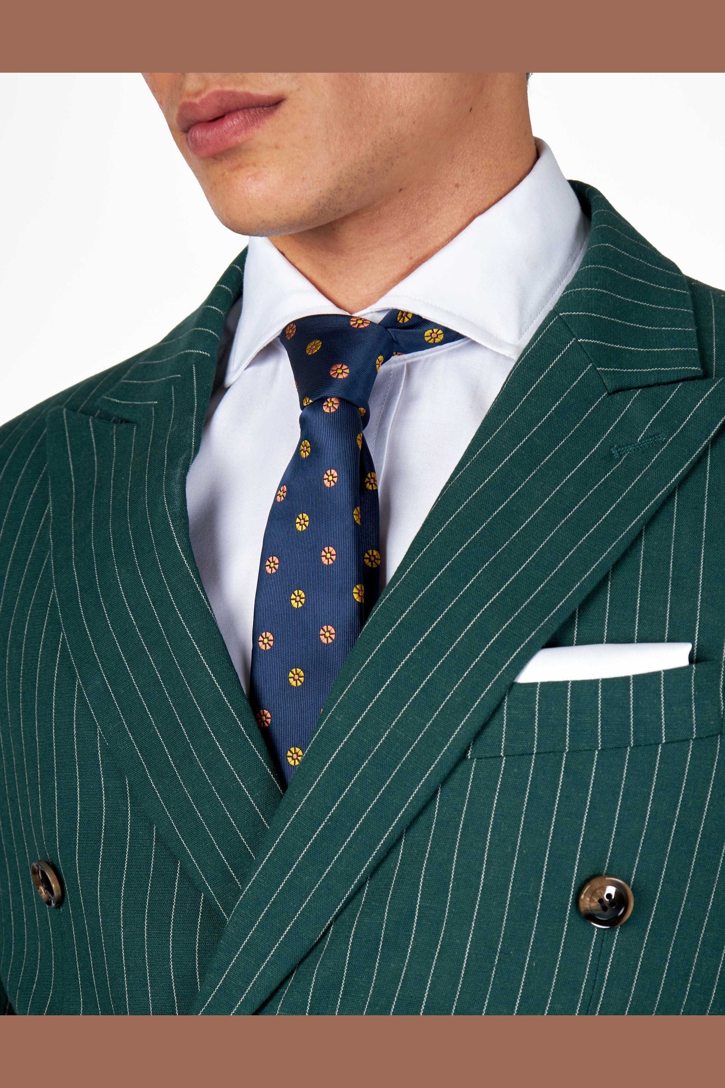 LLOYD – Double Breasted Linen Jacket In Green Pinstripes