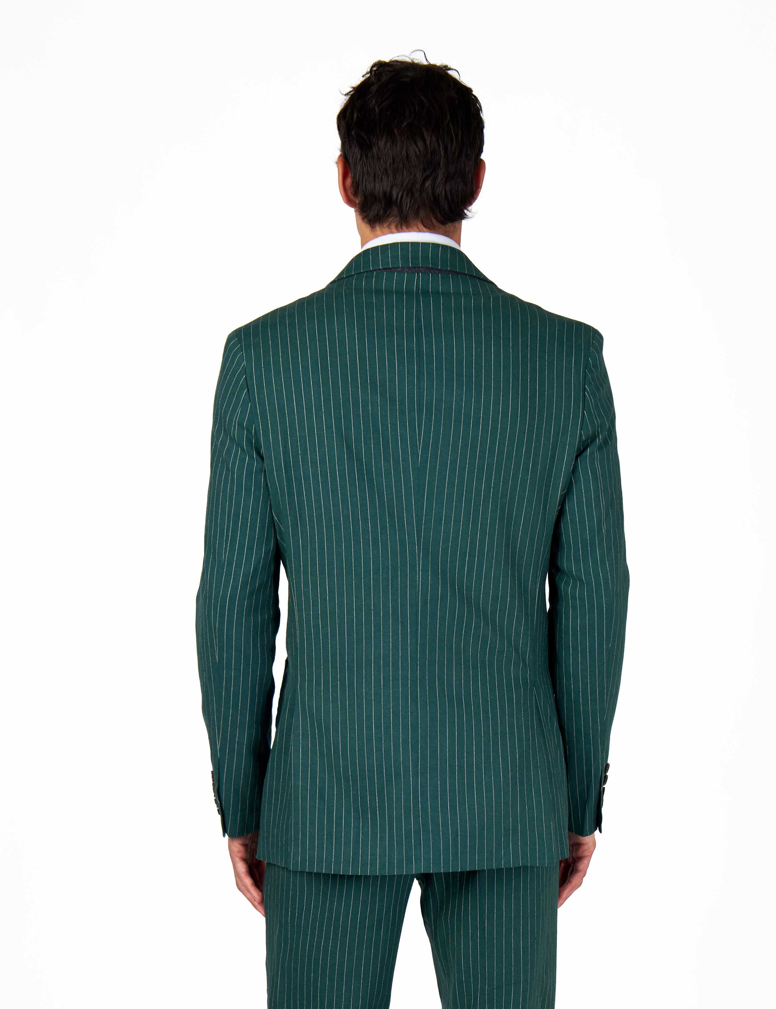 LLOYD – Double Breasted Linen Jacket In Green Pinstripes