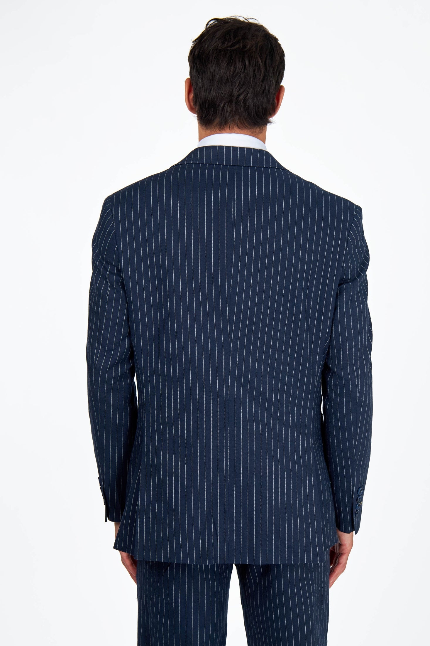 LLOYD Tailored Navy Striped Pure Linen Blazer for Mens