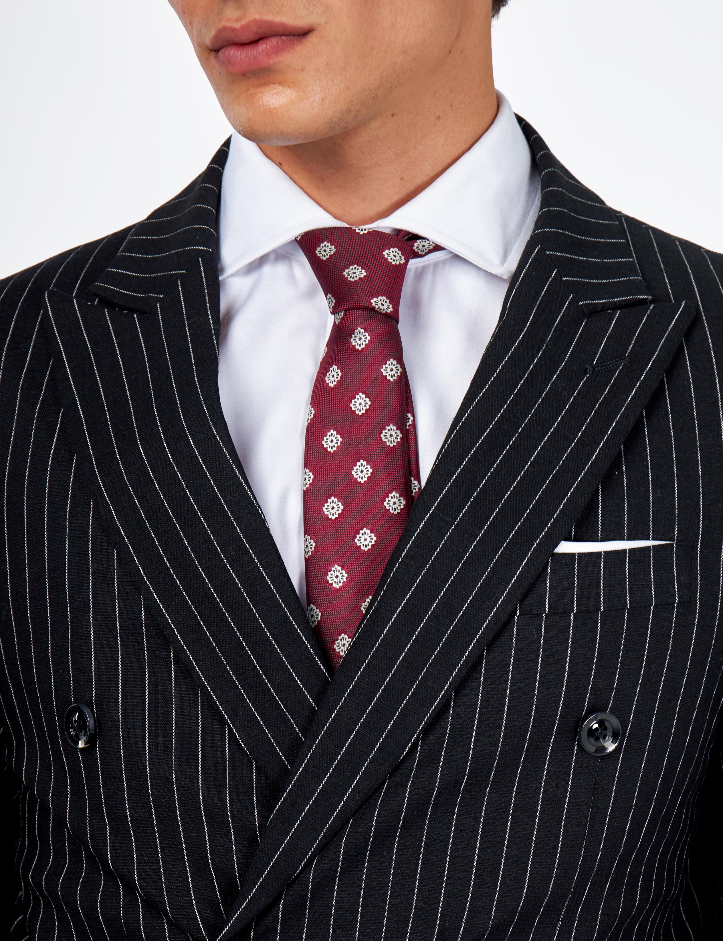 LLOYD – Double Breasted Linen Jacket In Black Pinstripes
