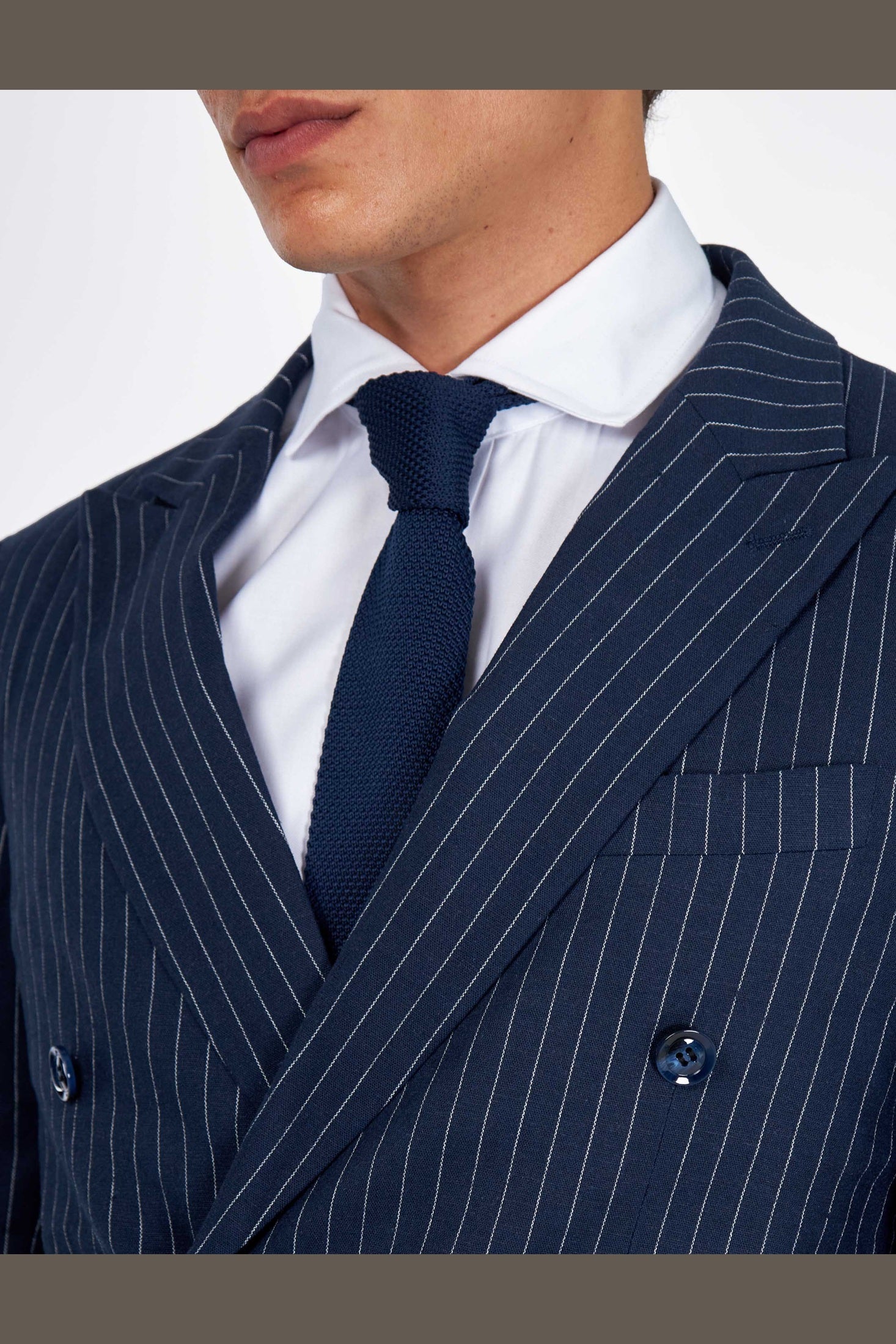 LLOYD – Double Breasted Linen Jacket In Navy Pinstripes