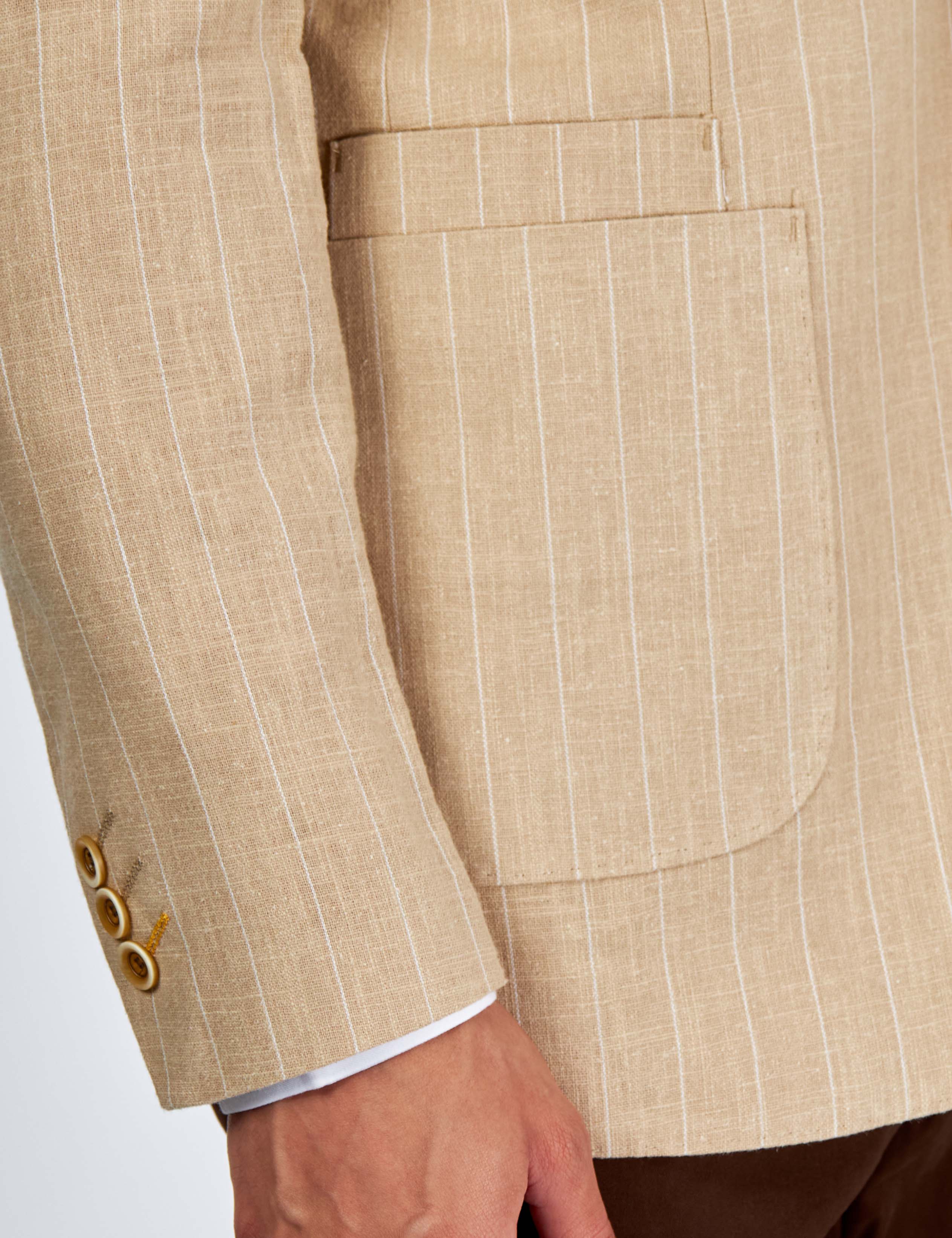 EDWIN – Beige Tailored Pinstripe Linen Blazer