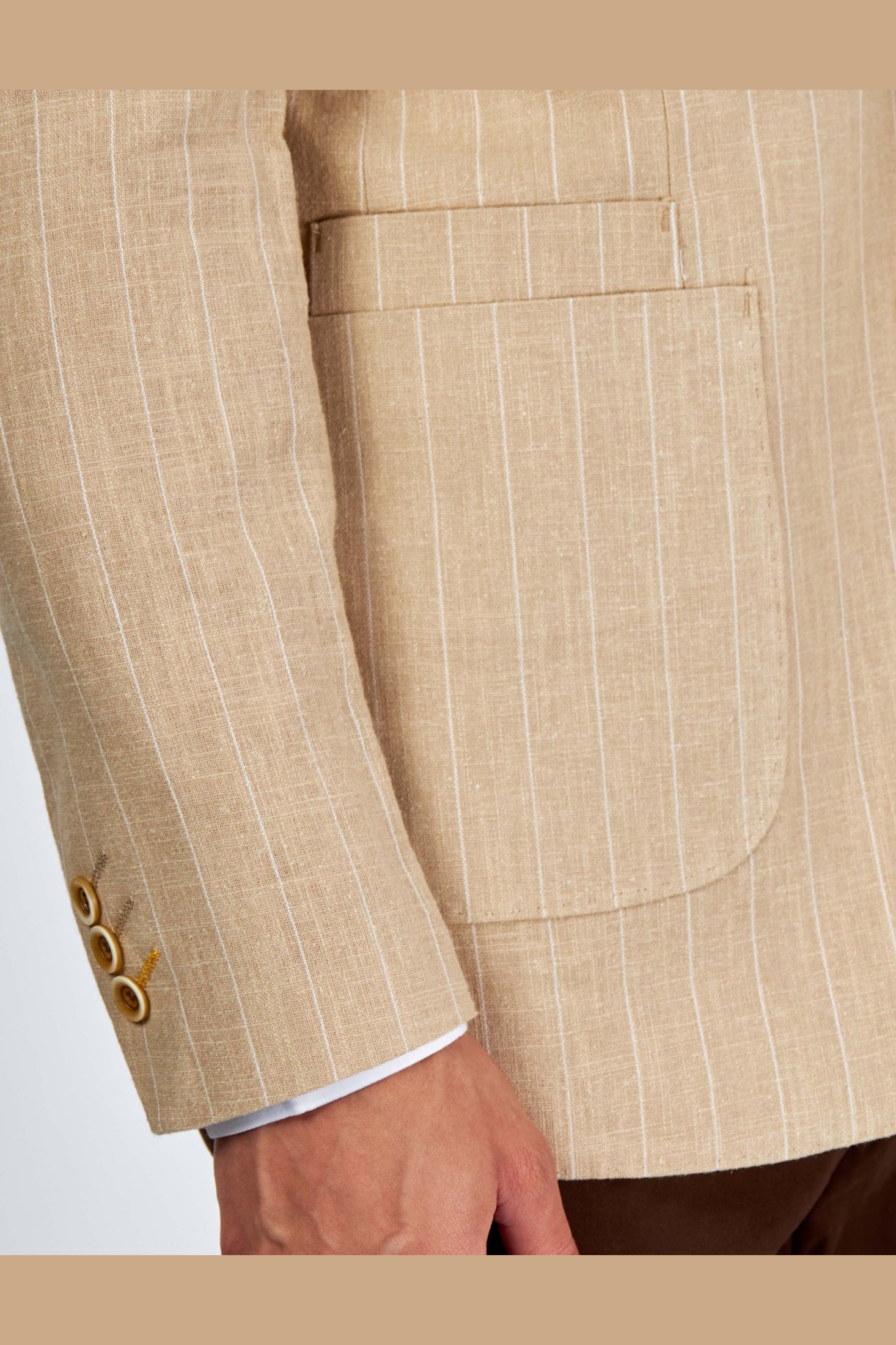 EDWIN – Beige Tailored Pinstripe Linen Blazer