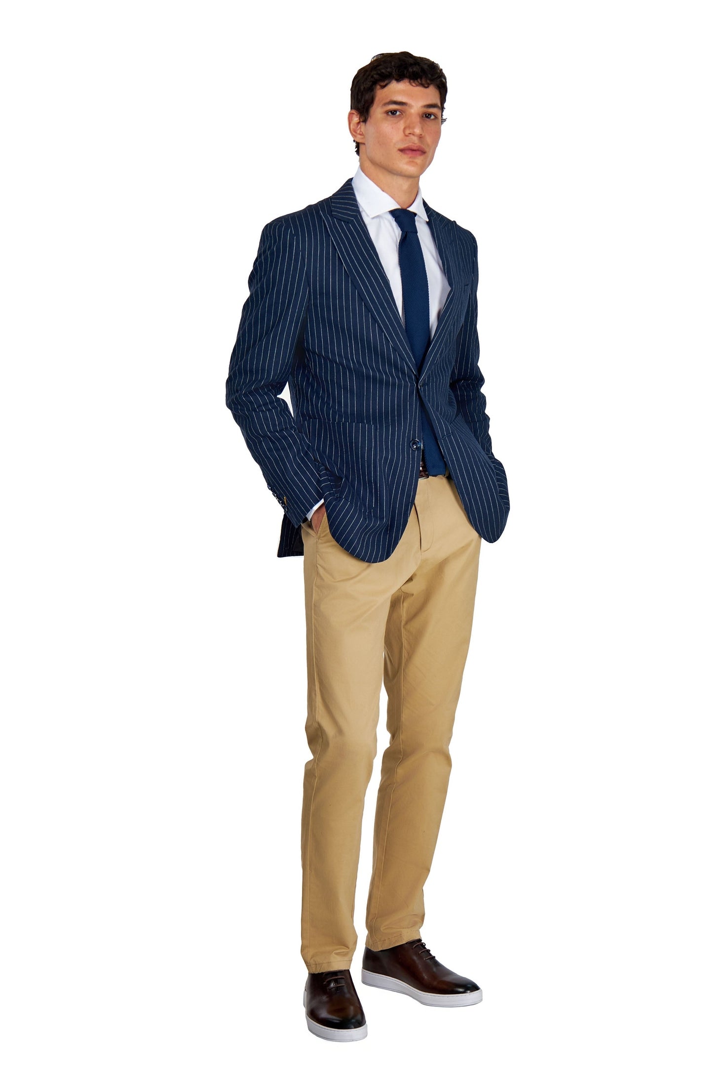 LLOYD Tailored Navy Striped Pure Linen Blazer for Mens