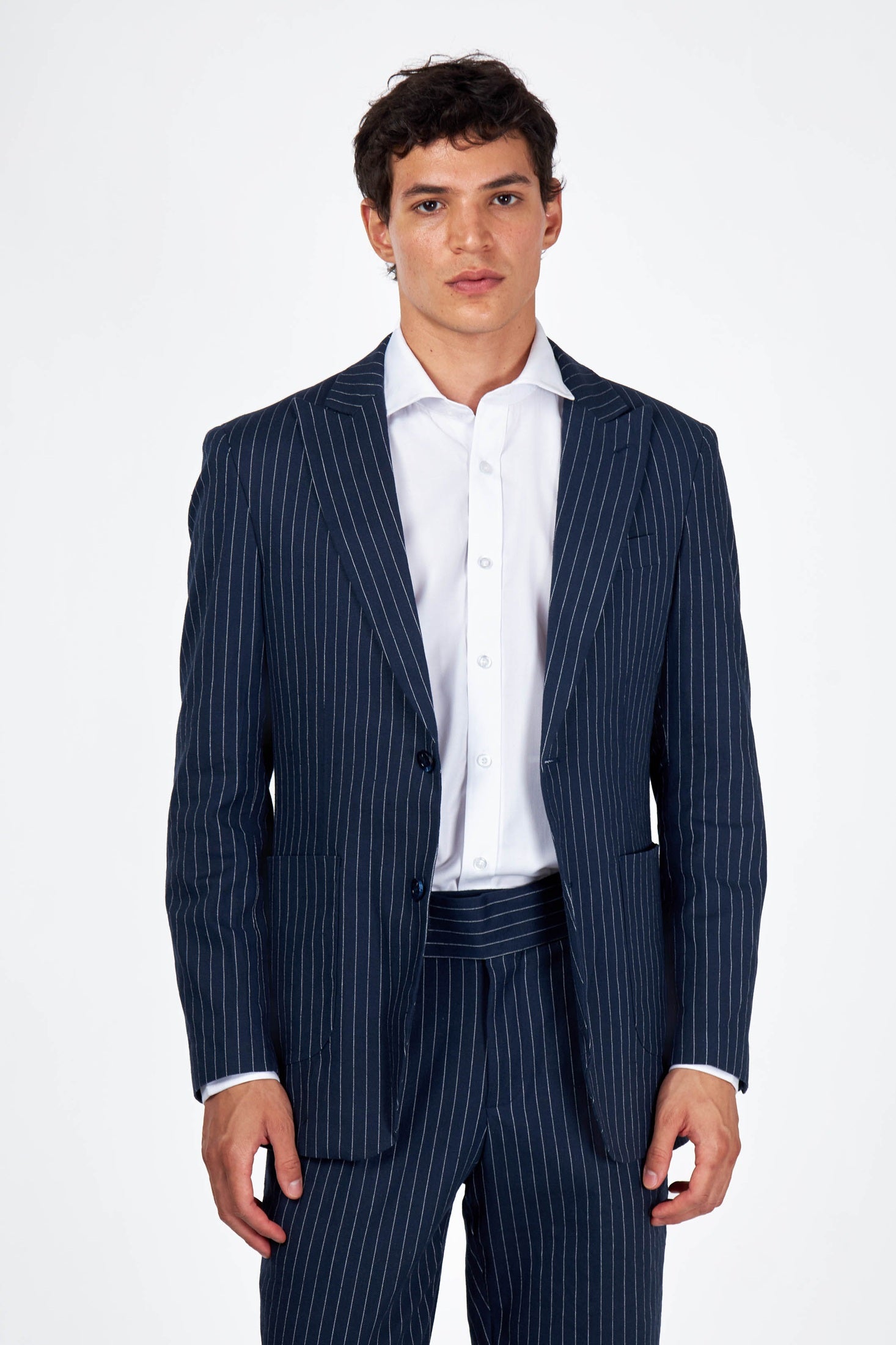 LLOYD Tailored Navy Striped Pure Linen Blazer for Mens