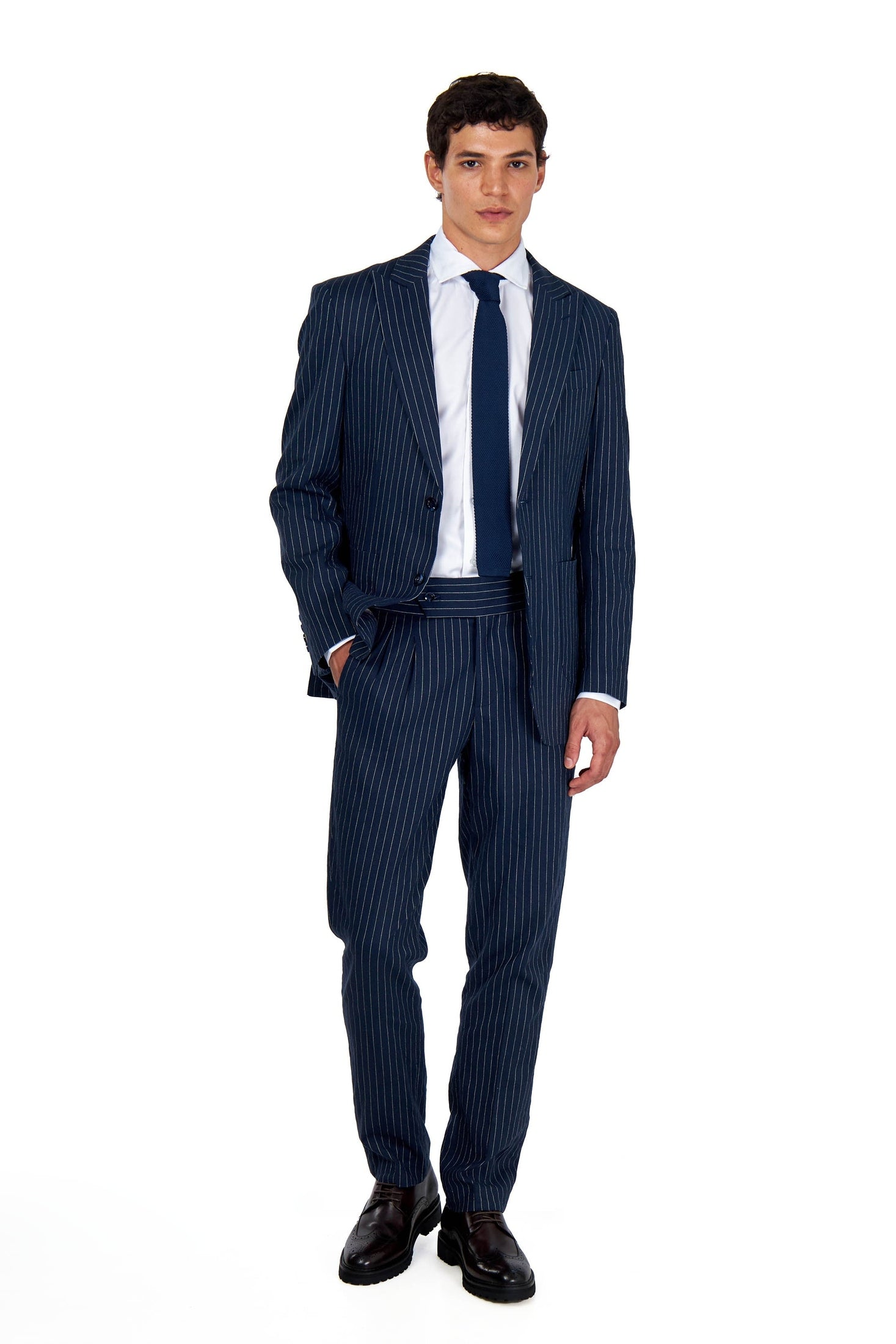 LLOYD Tailored Navy Striped Pure Linen Blazer for Mens