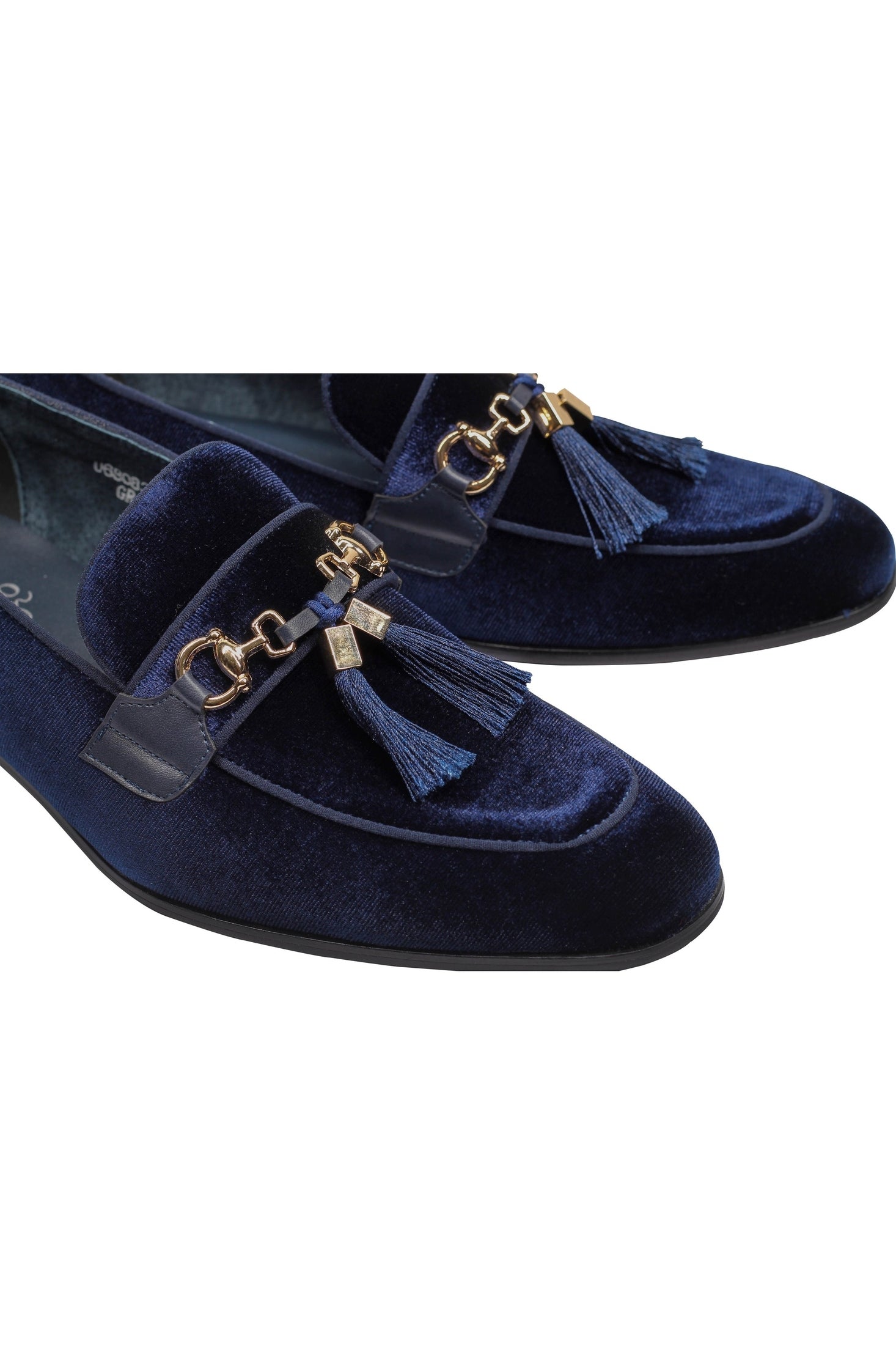BLUE VELVET TASSEL LOFERS METAL SNAFFLE BUCKLE