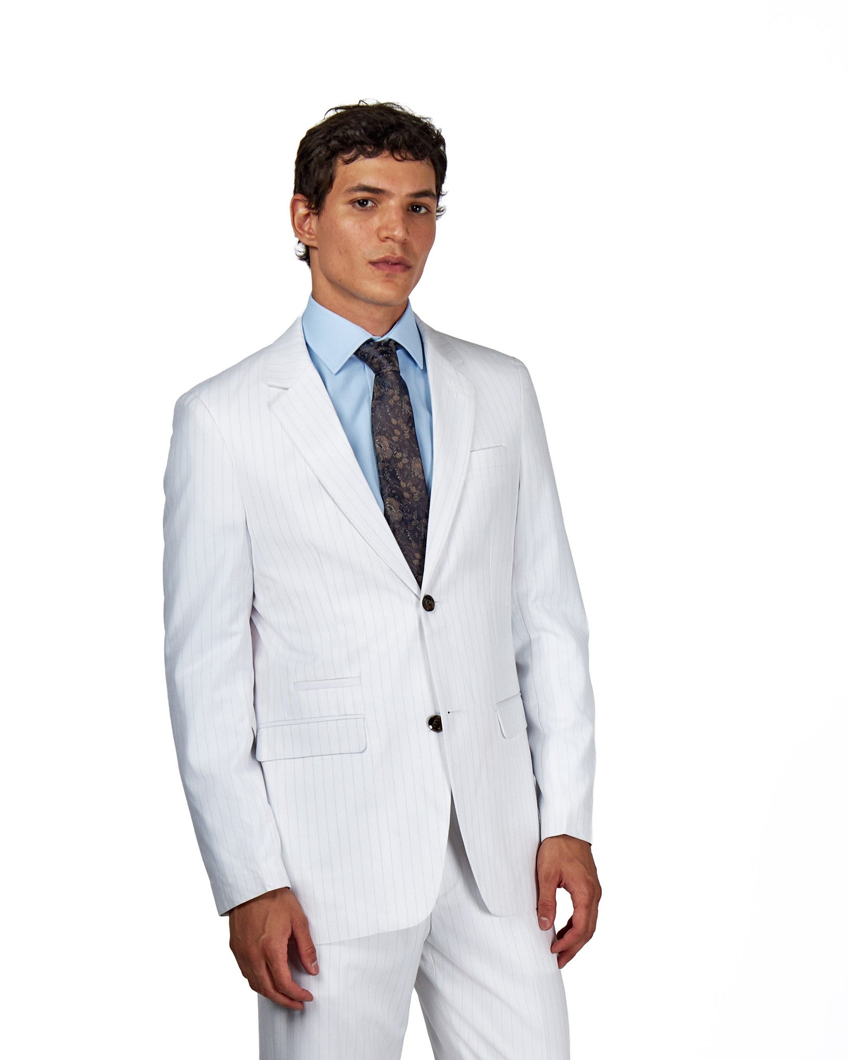NEIL - Mens White Tailored 3-Piece Suit with Fine Gold Pinstripes