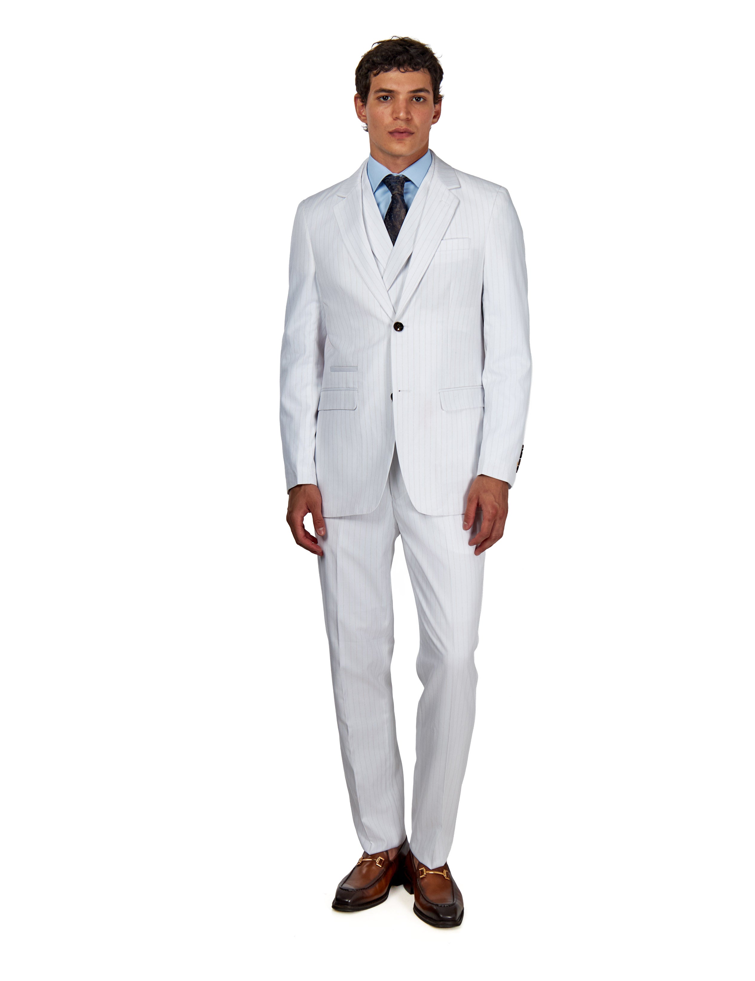 NEIL – Mens Maroon Two Piece Suit Gold Pinstripe