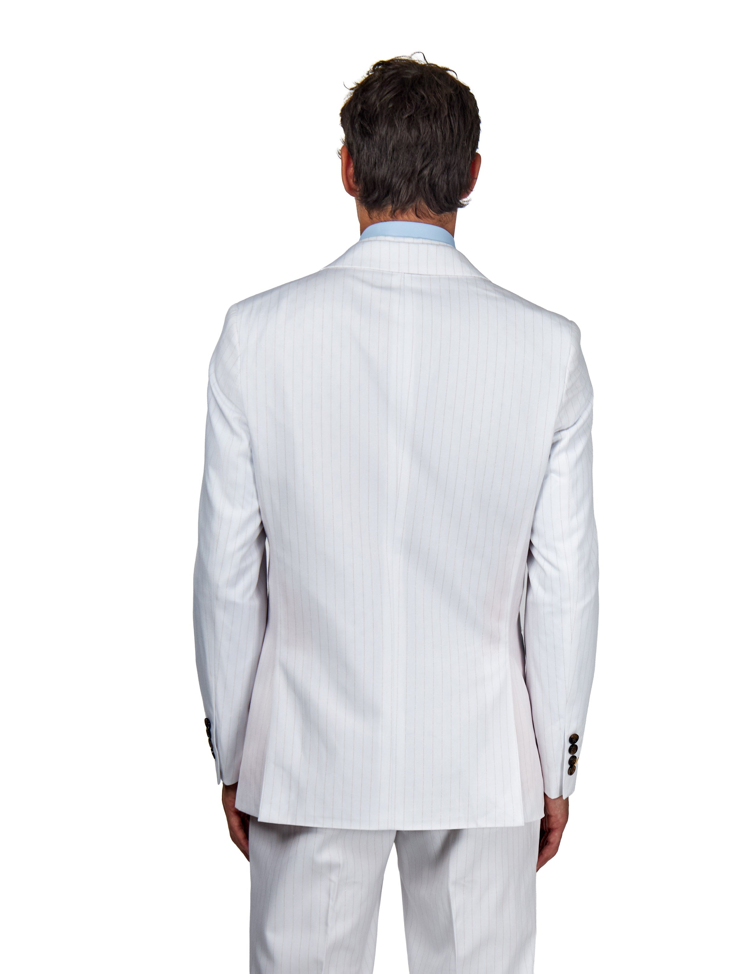 NEIL - Mens White Tailored 3-Piece Suit with Fine Gold Pinstripes
