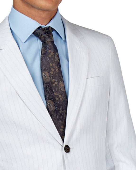 NEIL - Mens White Tailored 3-Piece Suit with Fine Gold Pinstripes