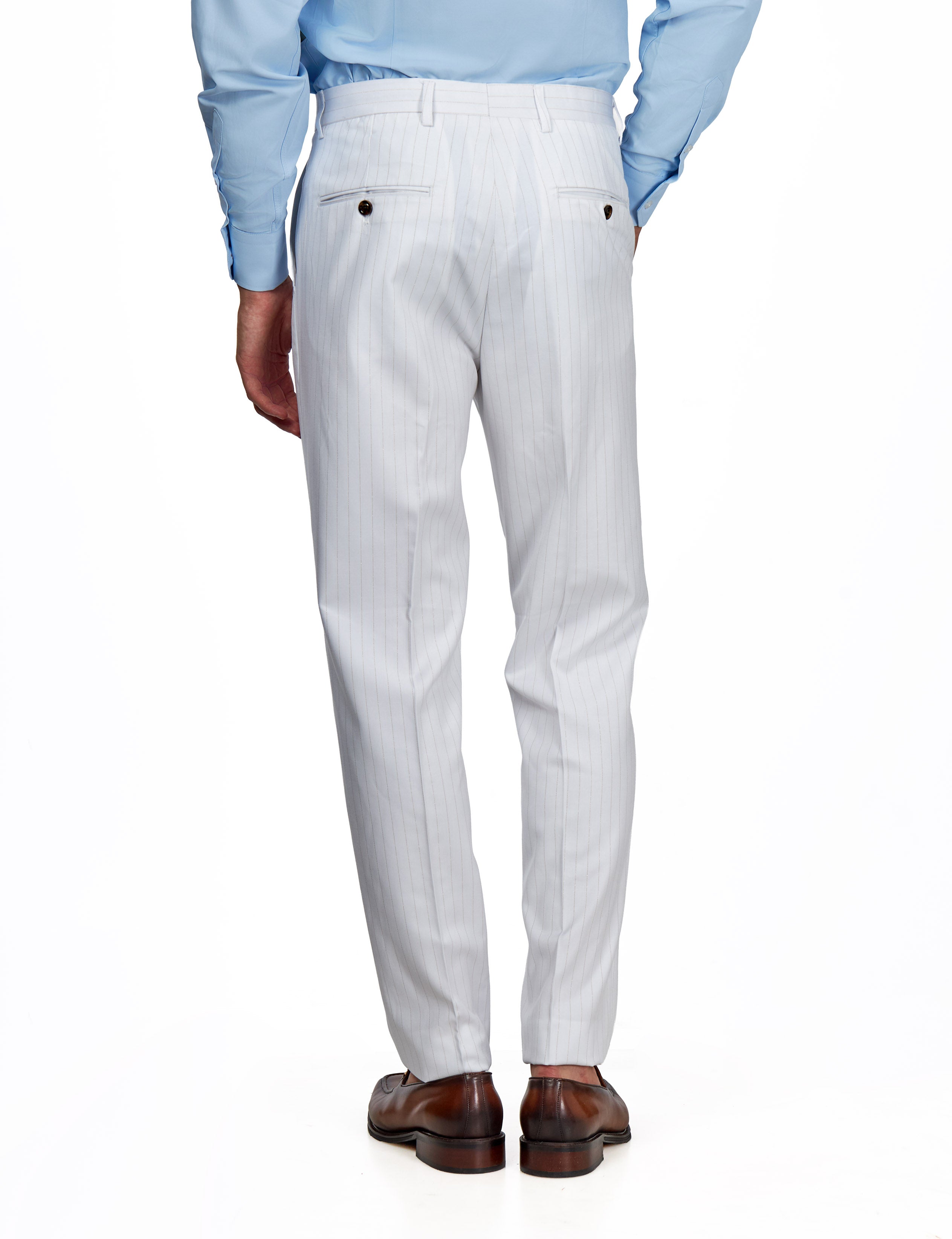 NEIL - Mens White Tailored 3-Piece Suit with Fine Gold Pinstripes
