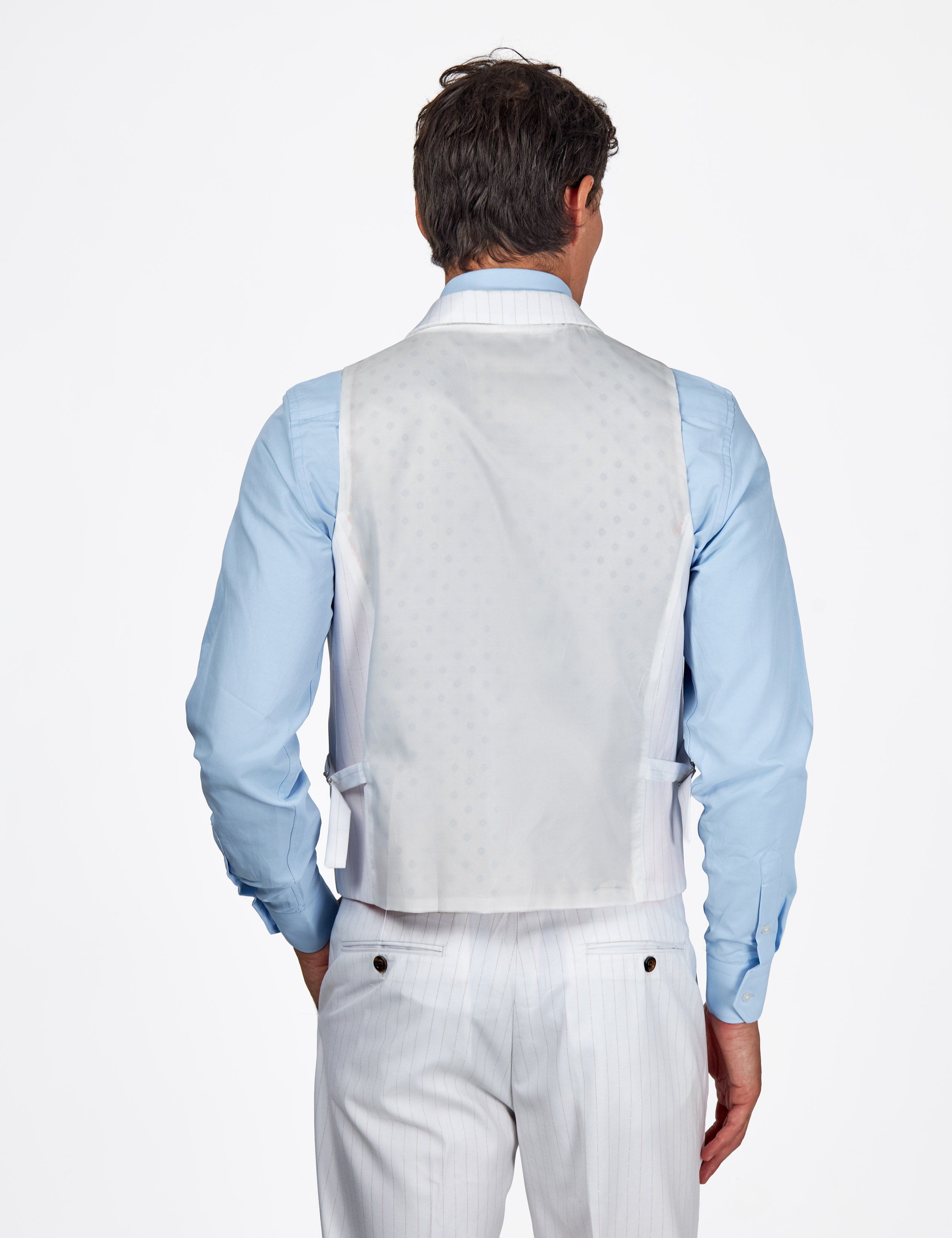 NEIL - Mens White Tailored 3-Piece Suit with Fine Gold Pinstripes