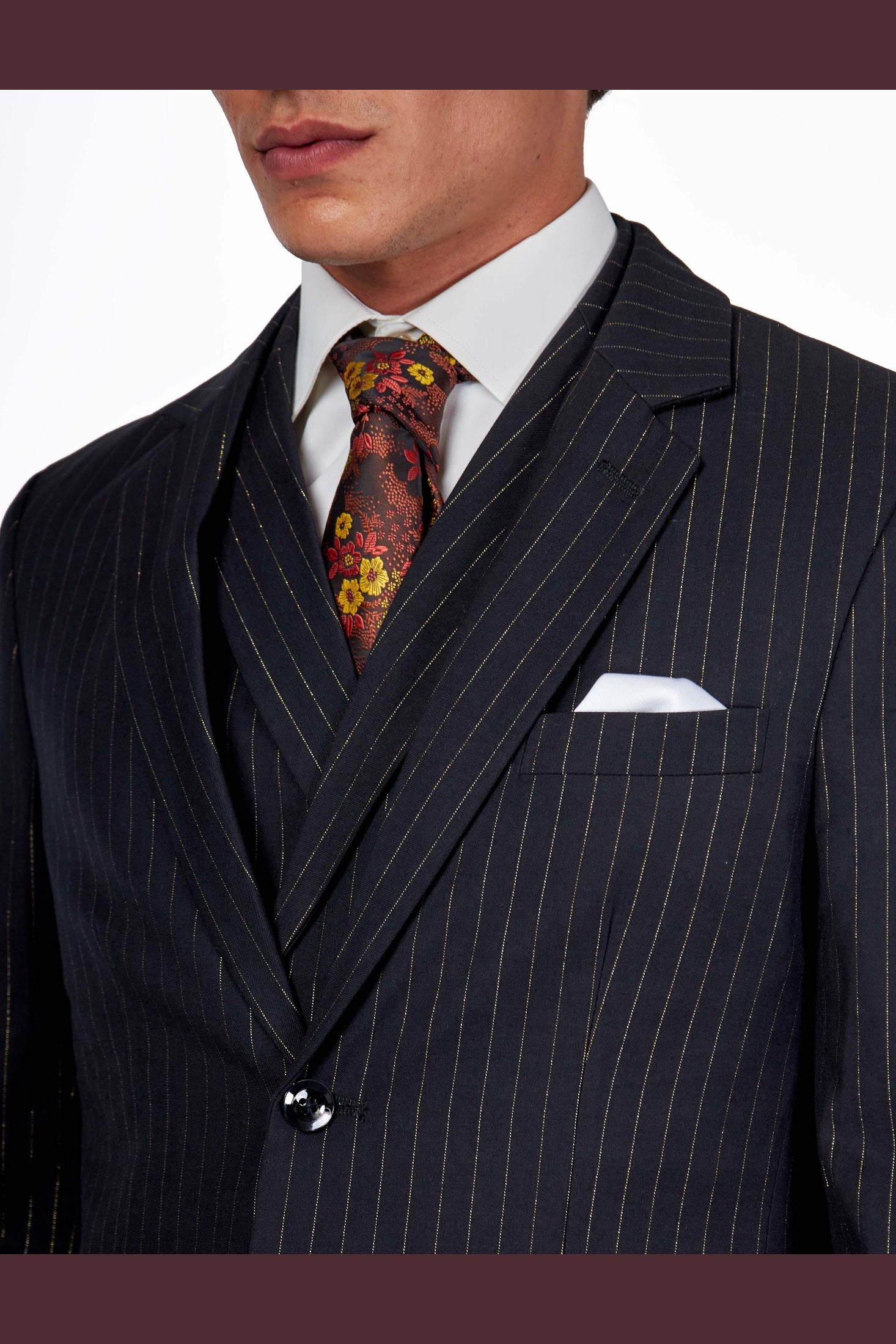 NEIL – Mens Black Gold Pinstripe Blazer Tailored Fit Jacket