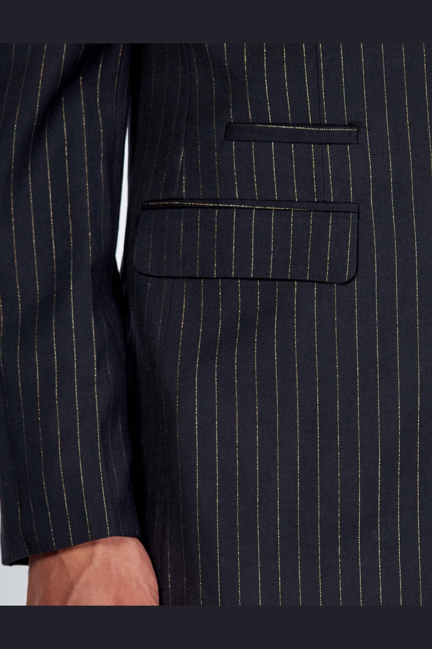NEIL – Mens Black Gold Pinstripe Blazer Tailored Fit Jacket