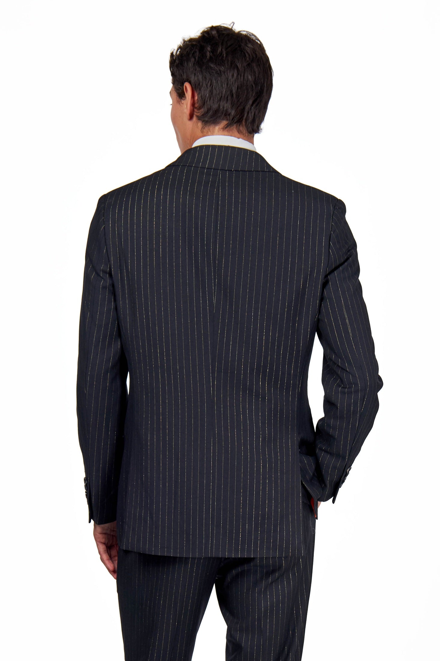 NEIL – Mens Black Gold Pinstripe Blazer Tailored Fit Jacket