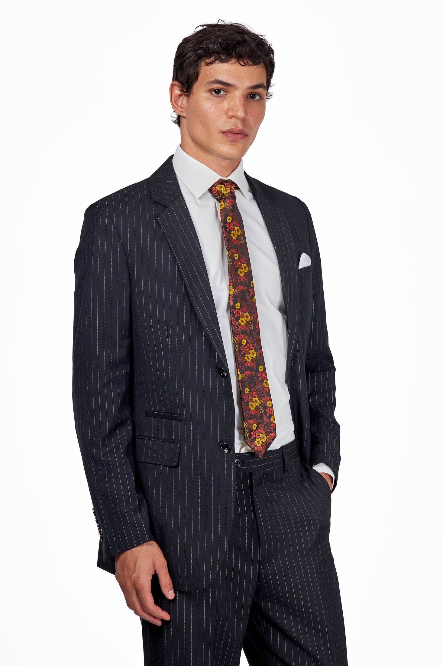 NEIL – Mens Black Gold Pinstripe Blazer Tailored Fit Jacket