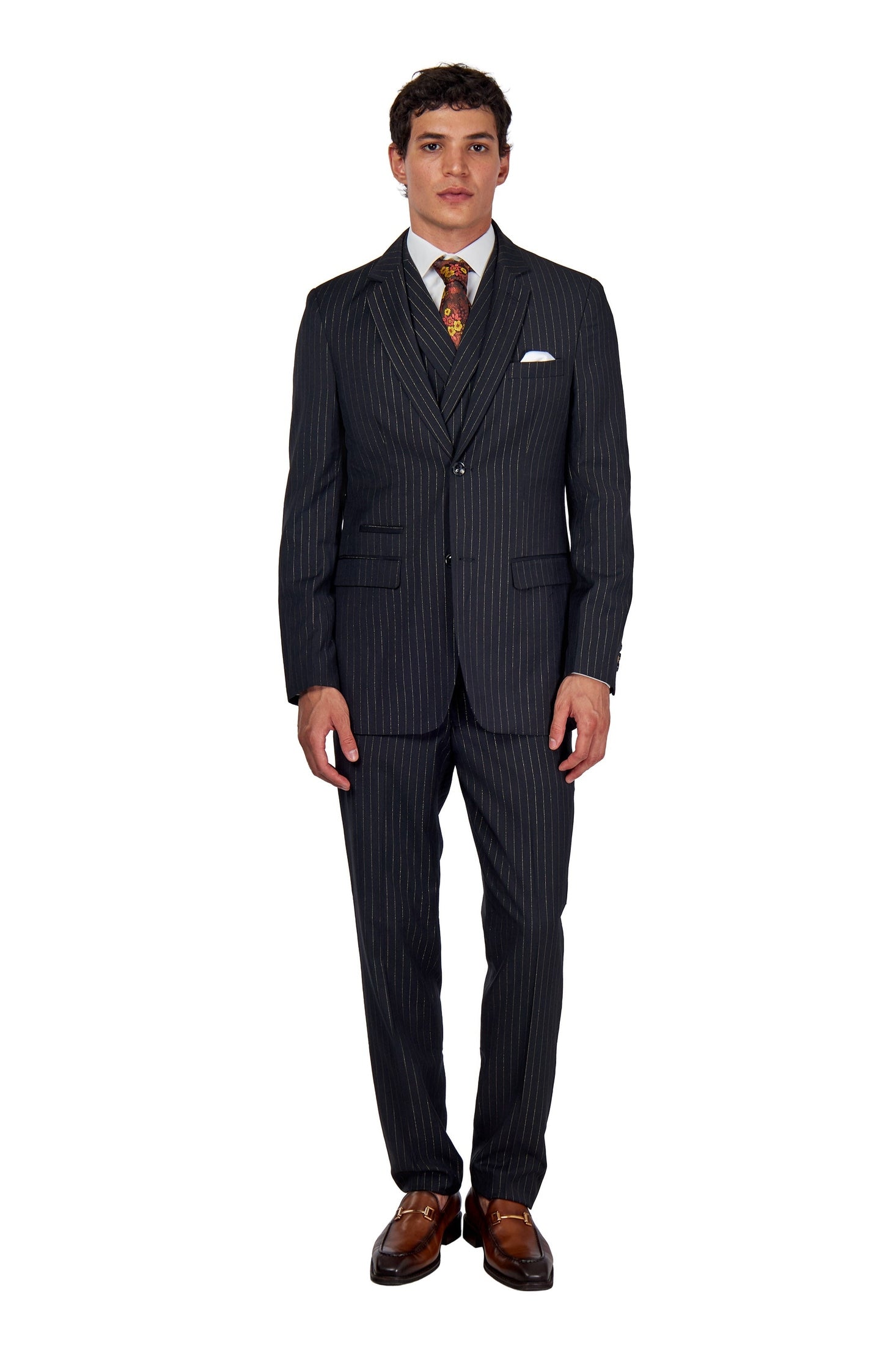 NEIL – Mens Black Gold Pinstripe Blazer Tailored Fit Jacket