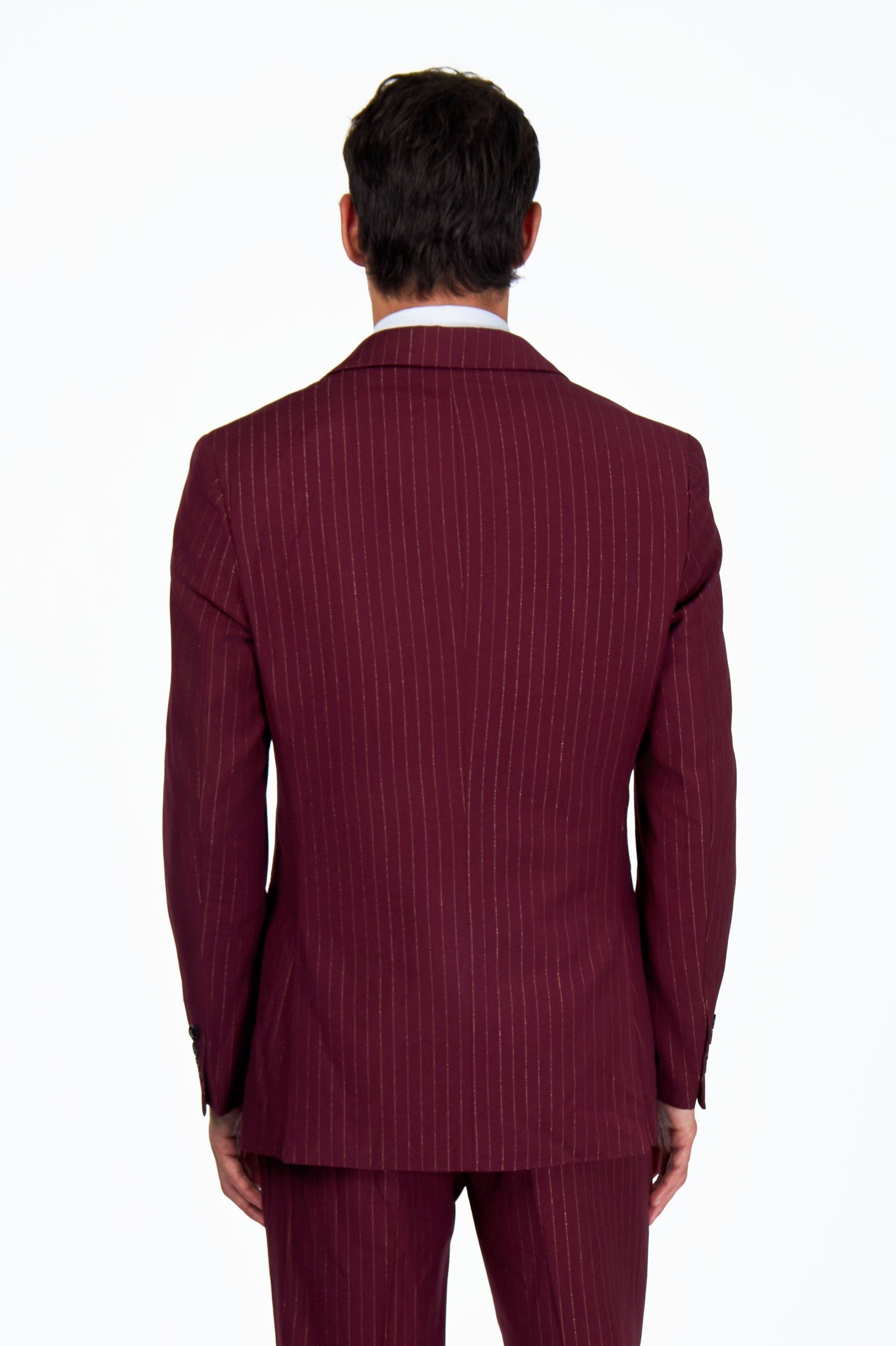 NEIL – Mens Maroon Gold Pinstripe Blazer Tailored Fit Jacket
