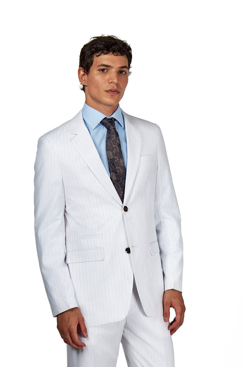 NEIL – Mens White Gold Pinstripe Blazer Tailored Fit Jacket