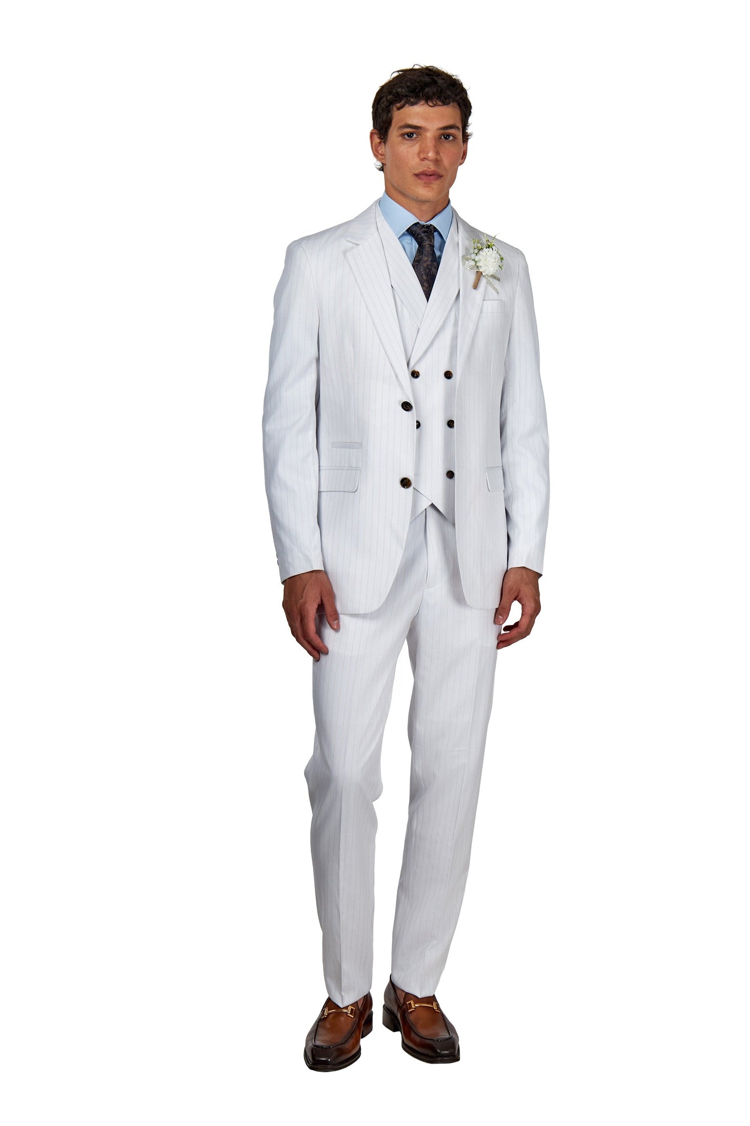 NEIL – Mens White Gold Pinstripe Blazer Tailored Fit Jacket