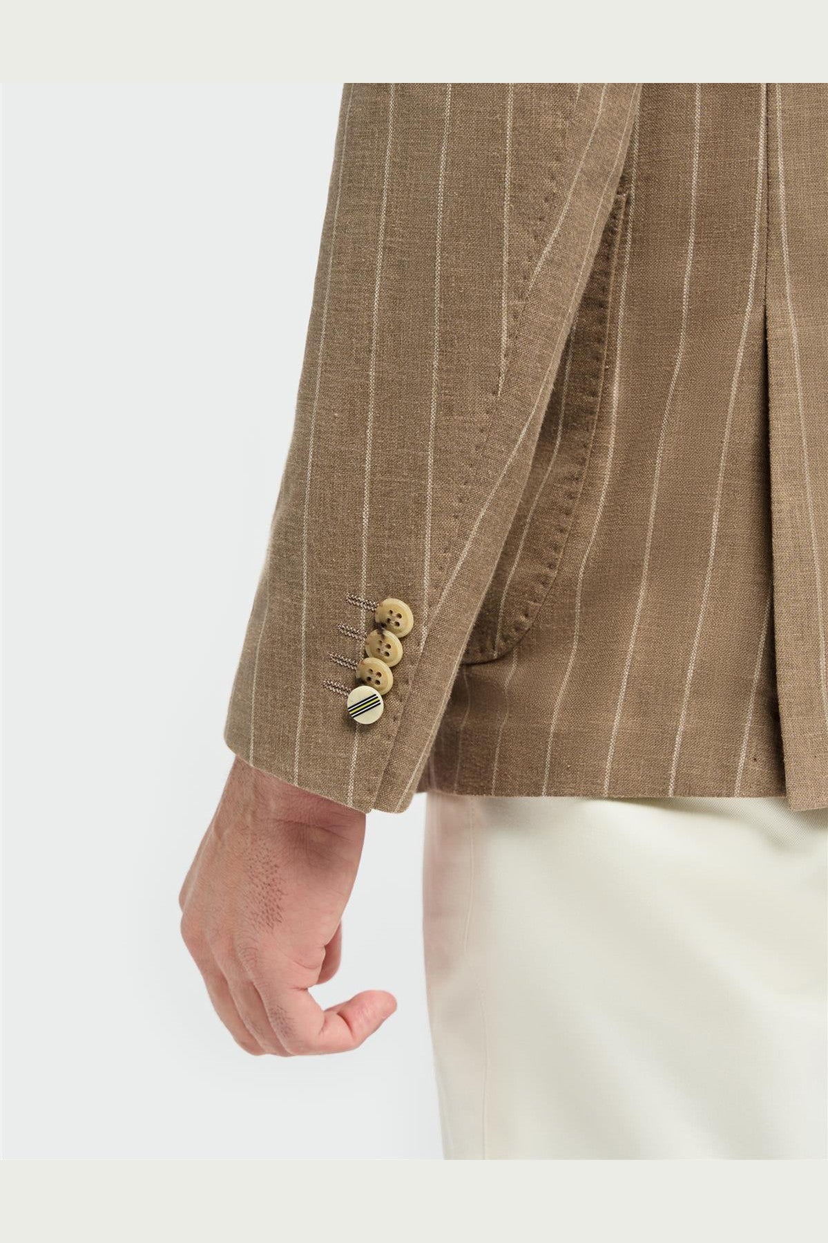 Cavani – Piero Deconstructed Pinstripe Linen Blazer Sand