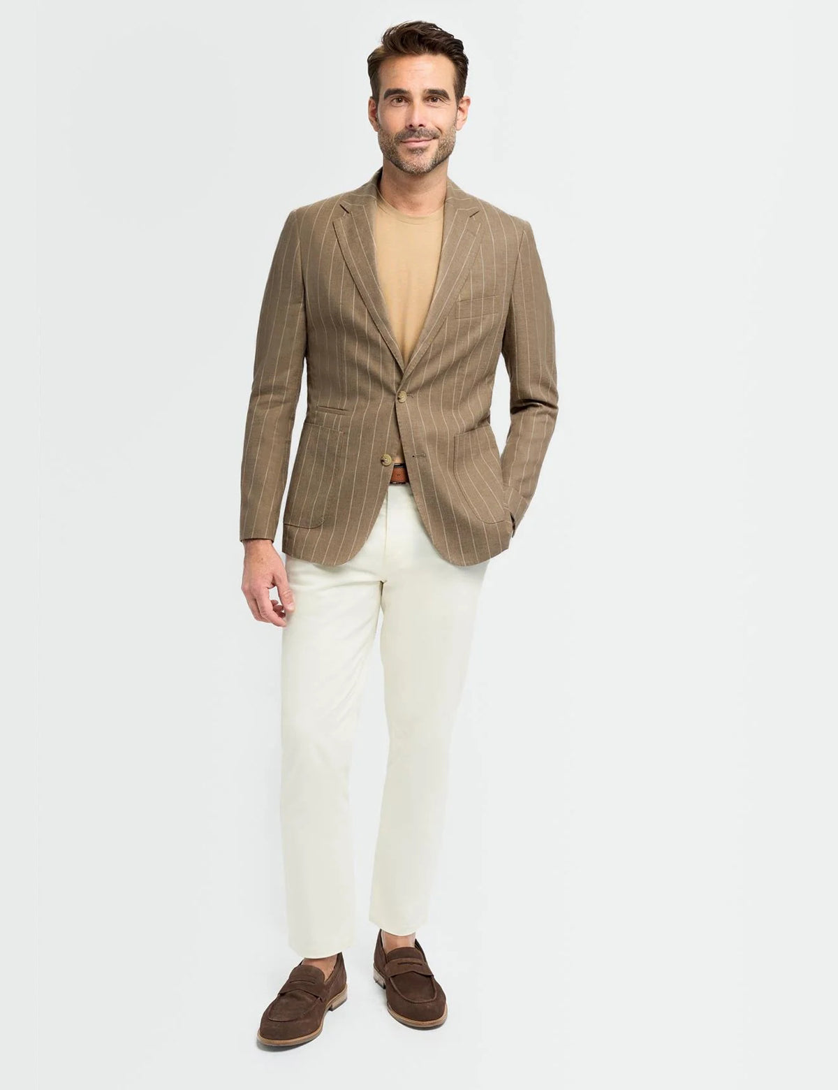 Cavani – Piero Deconstructed Pinstripe Linen Blazer Sand