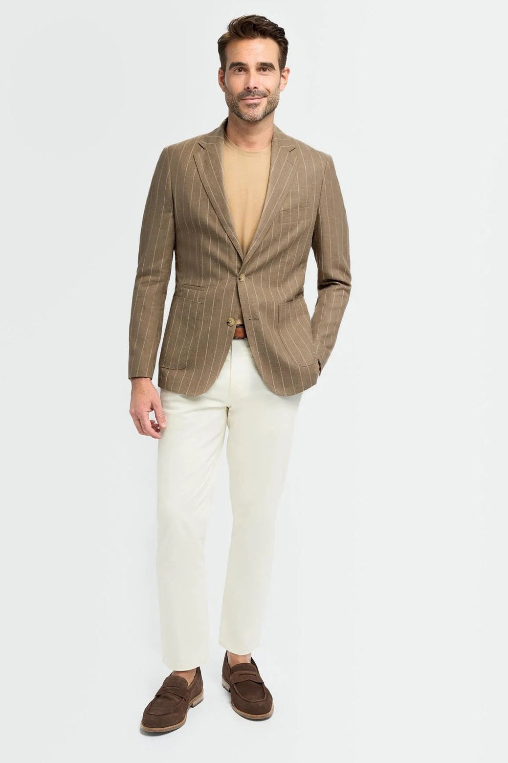 Cavani – Piero Deconstructed Pinstripe Linen Blazer Sand