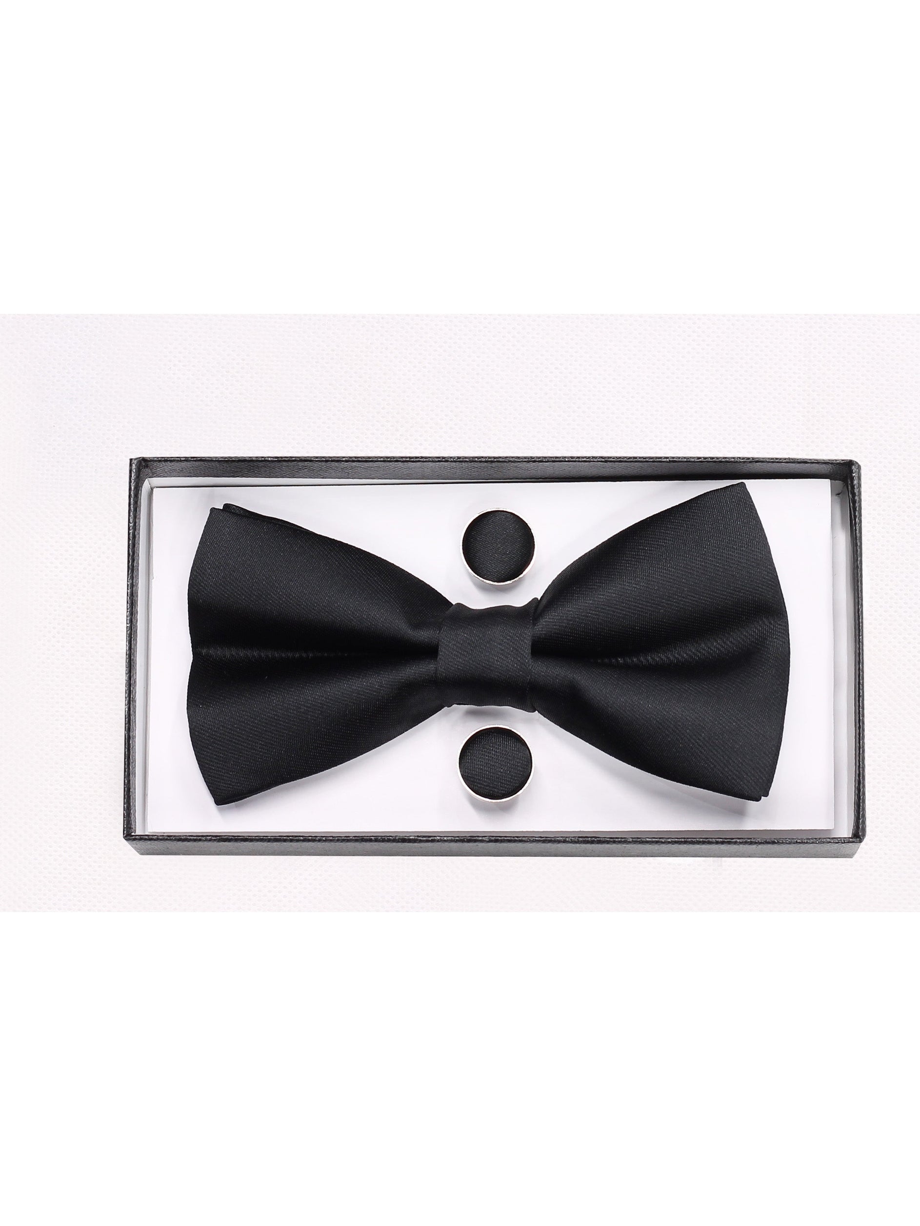 PLAIN BLACK BOW TIE SET