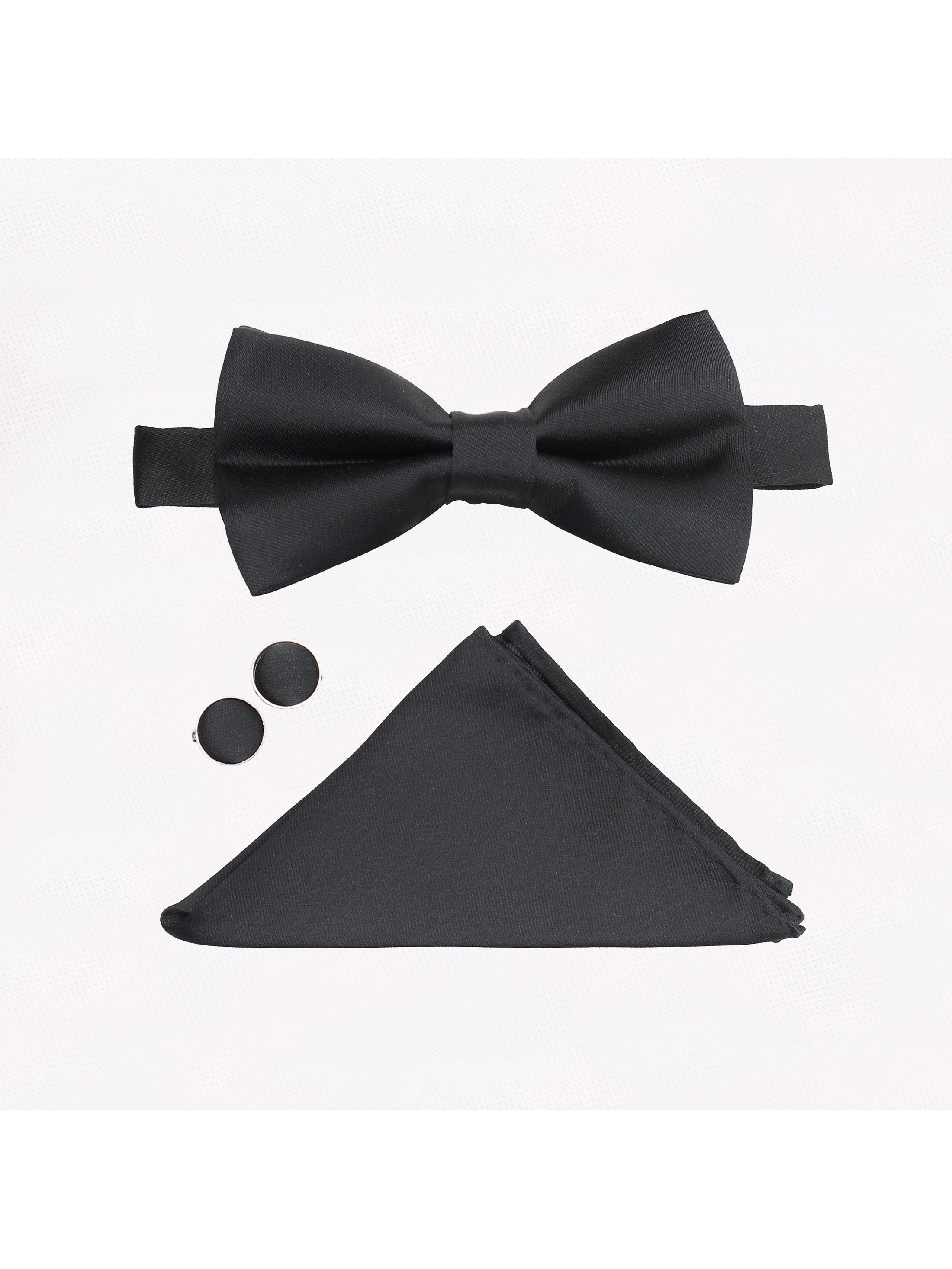 PLAIN BLACK BOW TIE SET