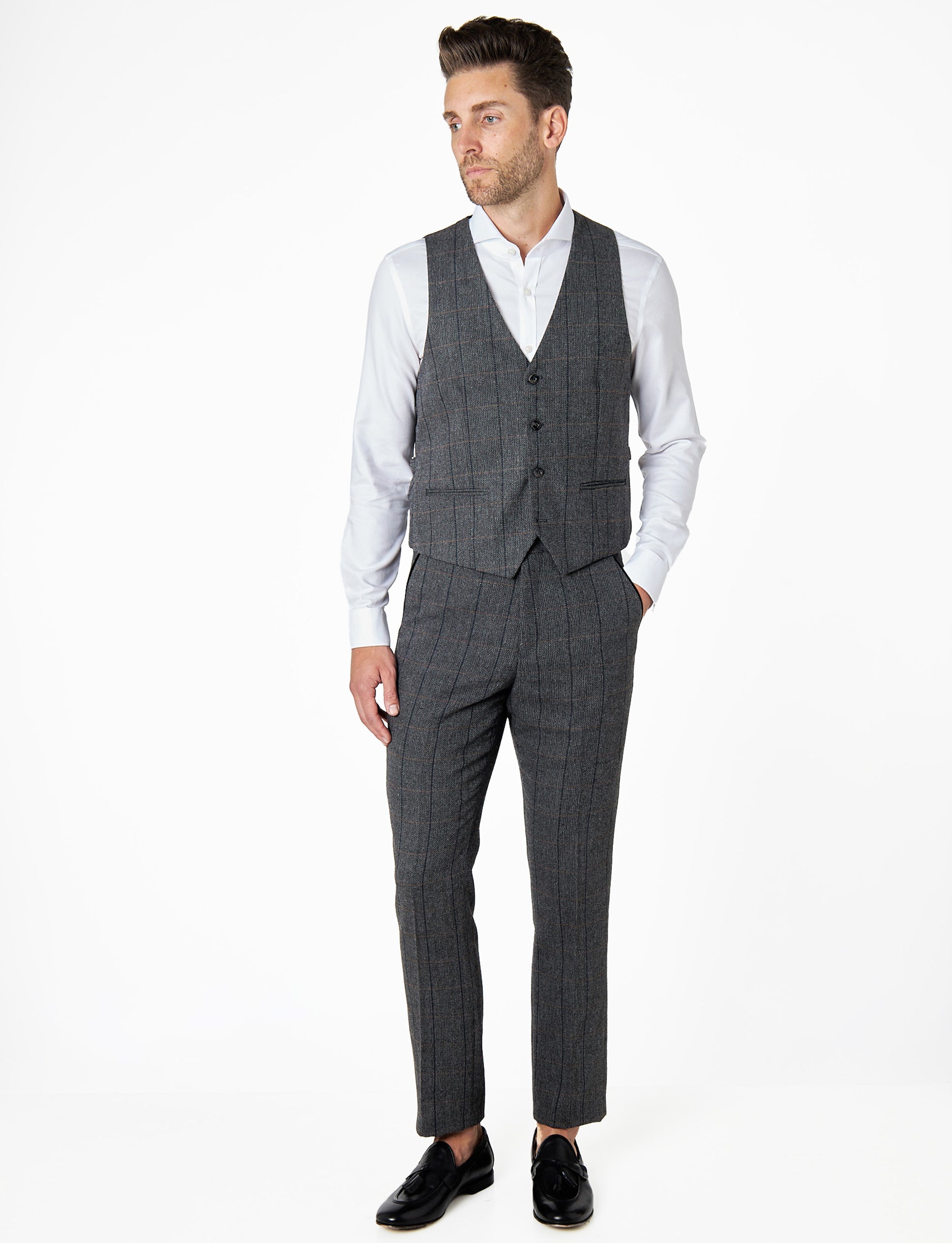 ELTON - BLACK TWEED CHECK WAISTCOAT