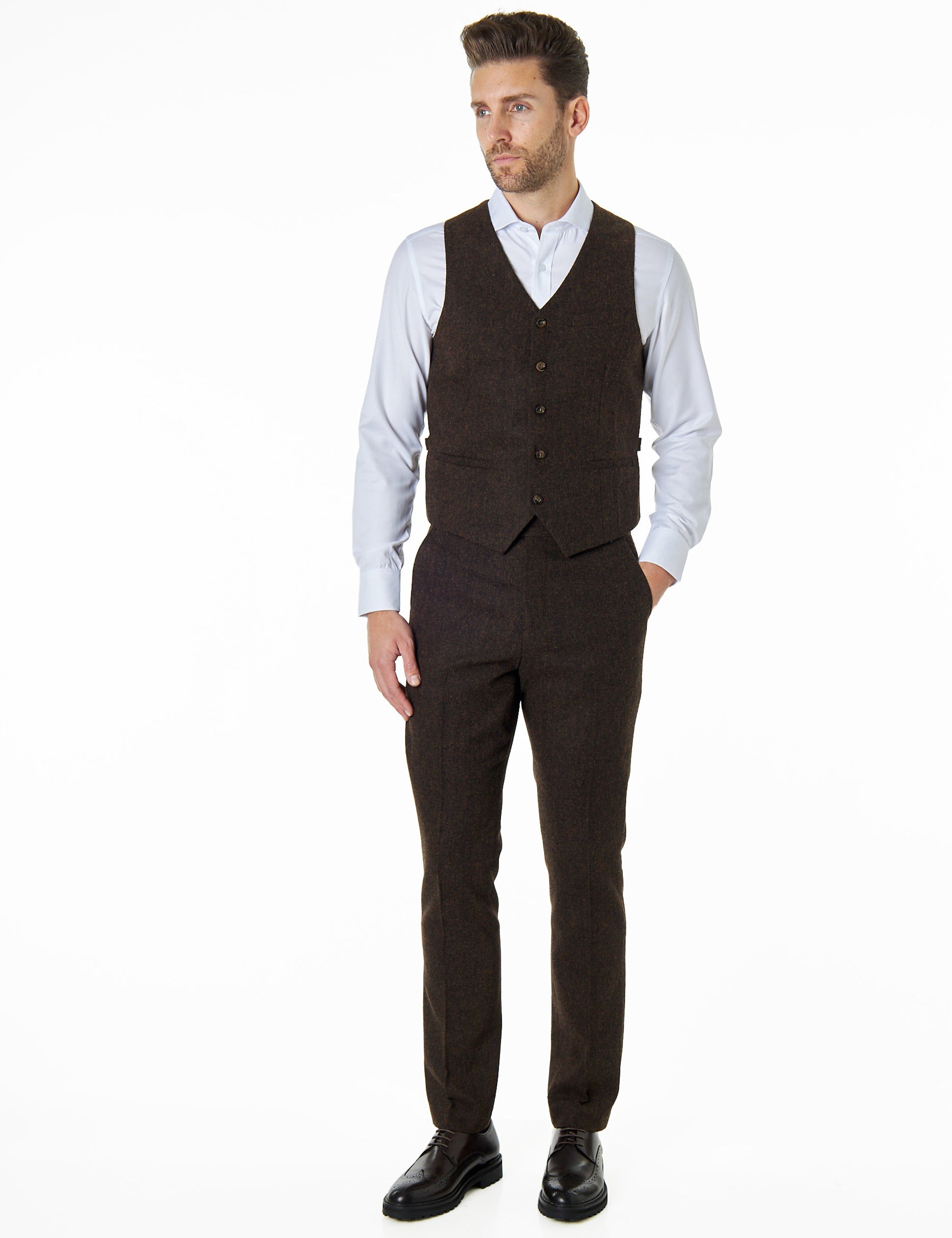 JIM - TWEED WAISTCOAT IN BROWN