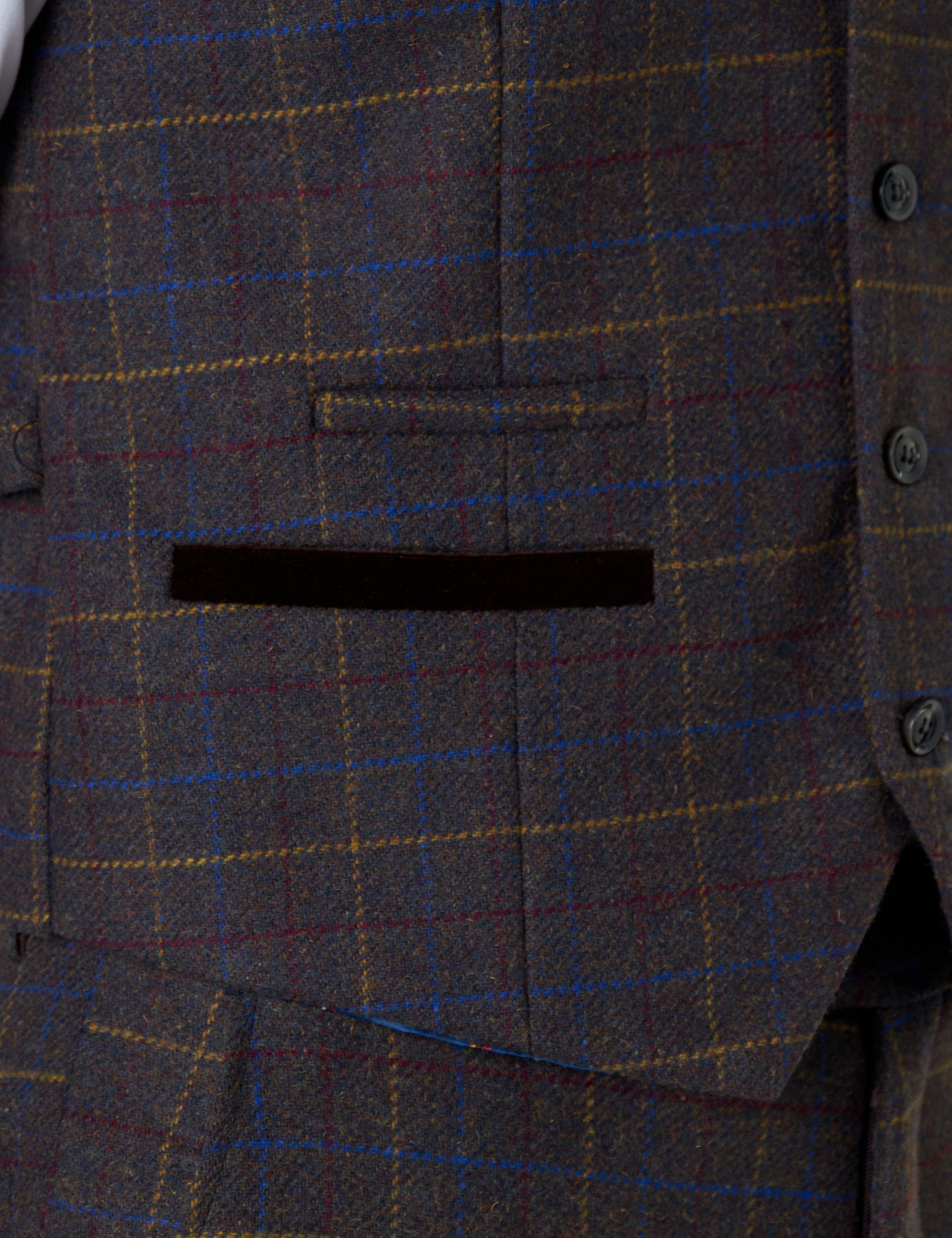 Madison - Brown Tweed Check Plain Waistcoat