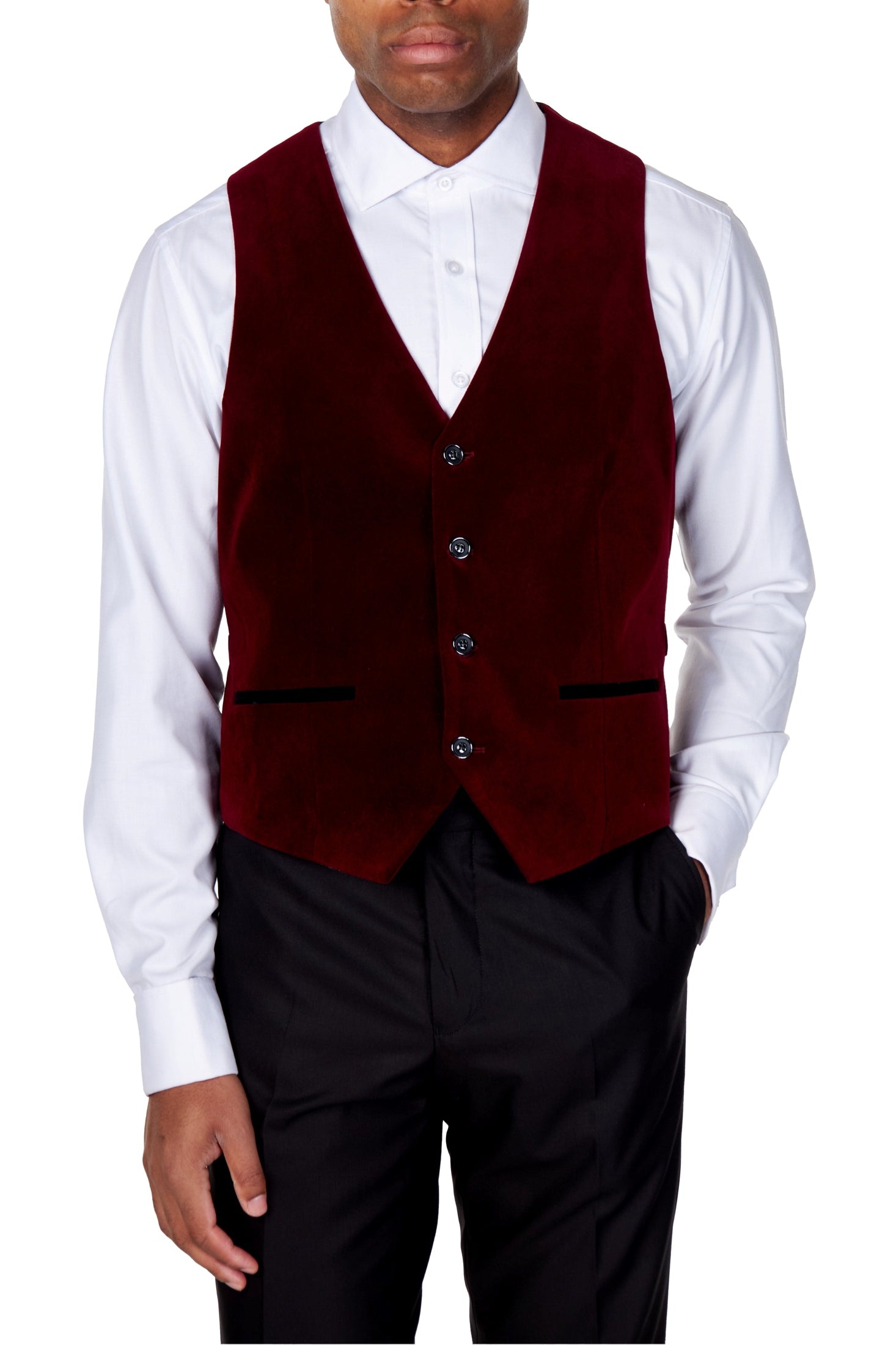 SAM Burgundy Velvet Plain Waistcoat