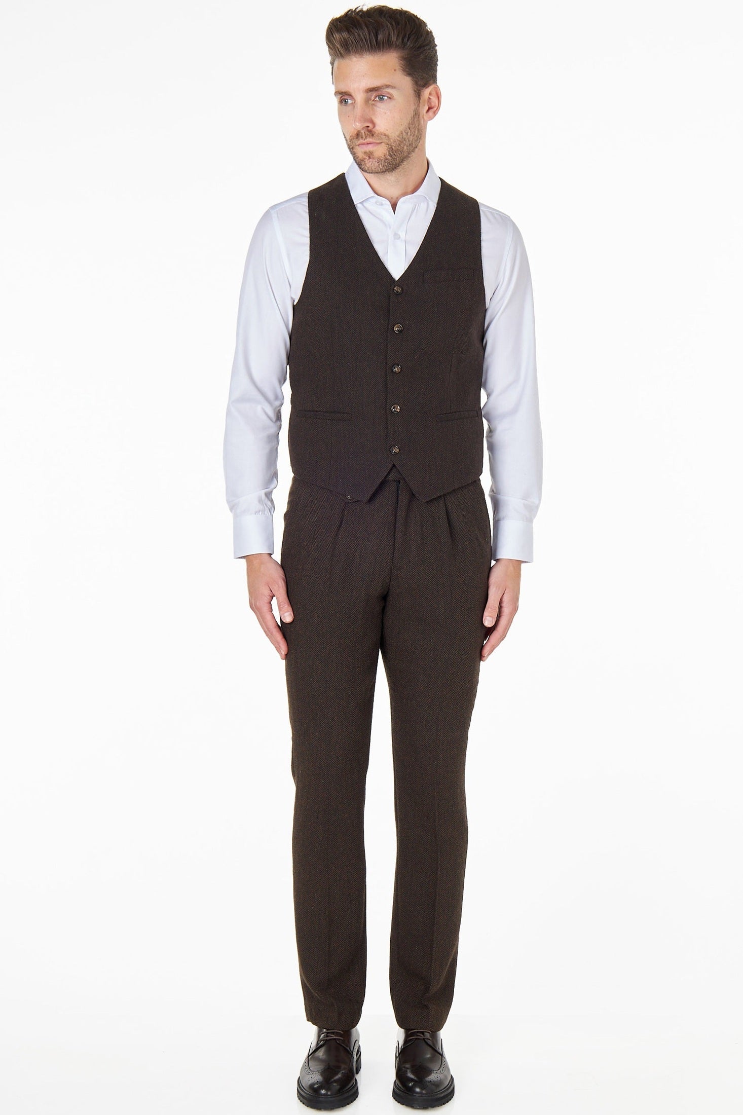 TYLER - TWEED HERRINGBONE BROWN WAISTCOAT