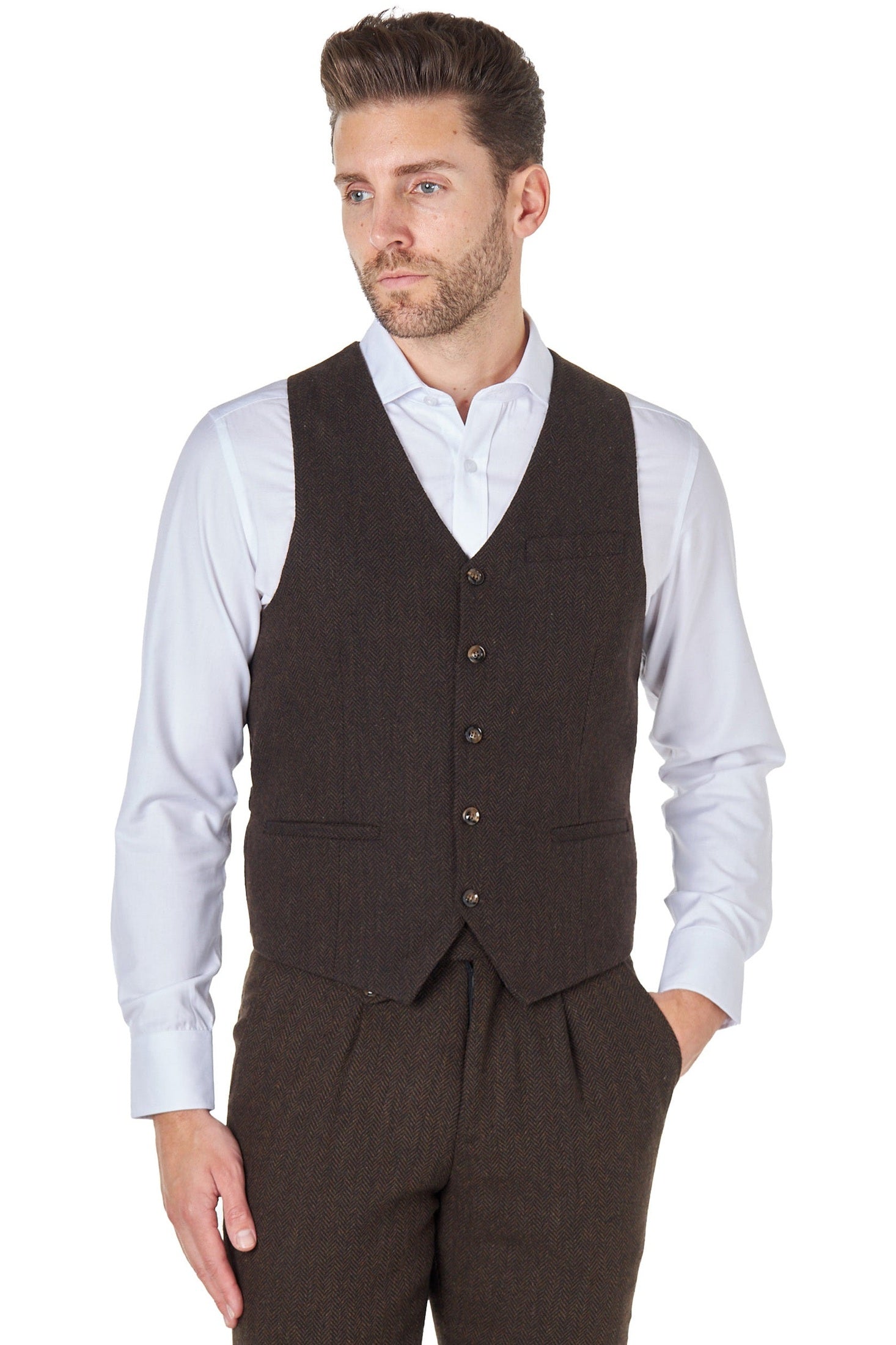 TYLER - TWEED HERRINGBONE BROWN WAISTCOAT