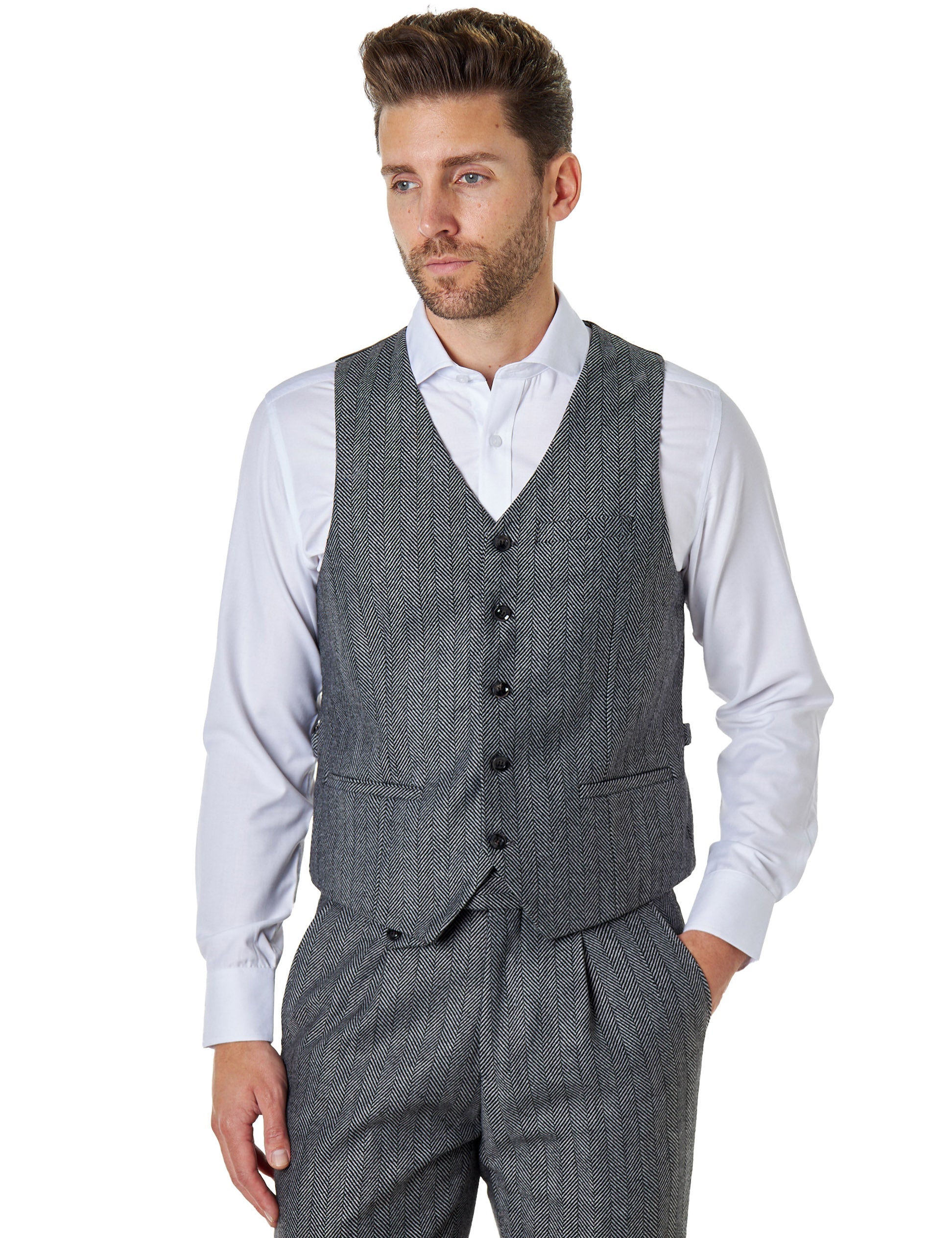 TYLER - TWEED HERRINGBONE GREY WAISTCOAT