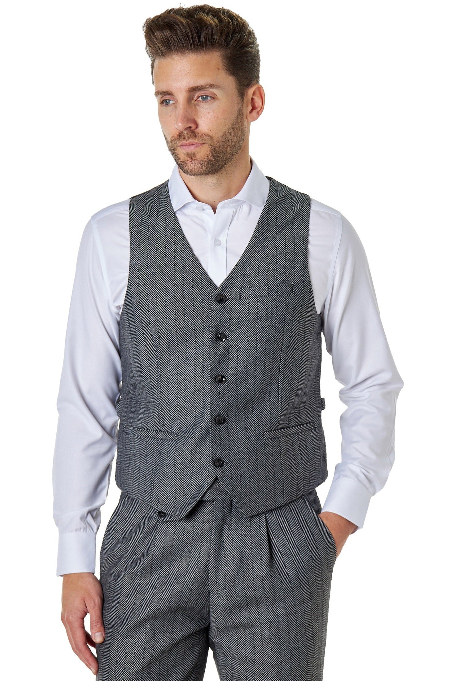 TYLER - TWEED HERRINGBONE GREY WAISTCOAT