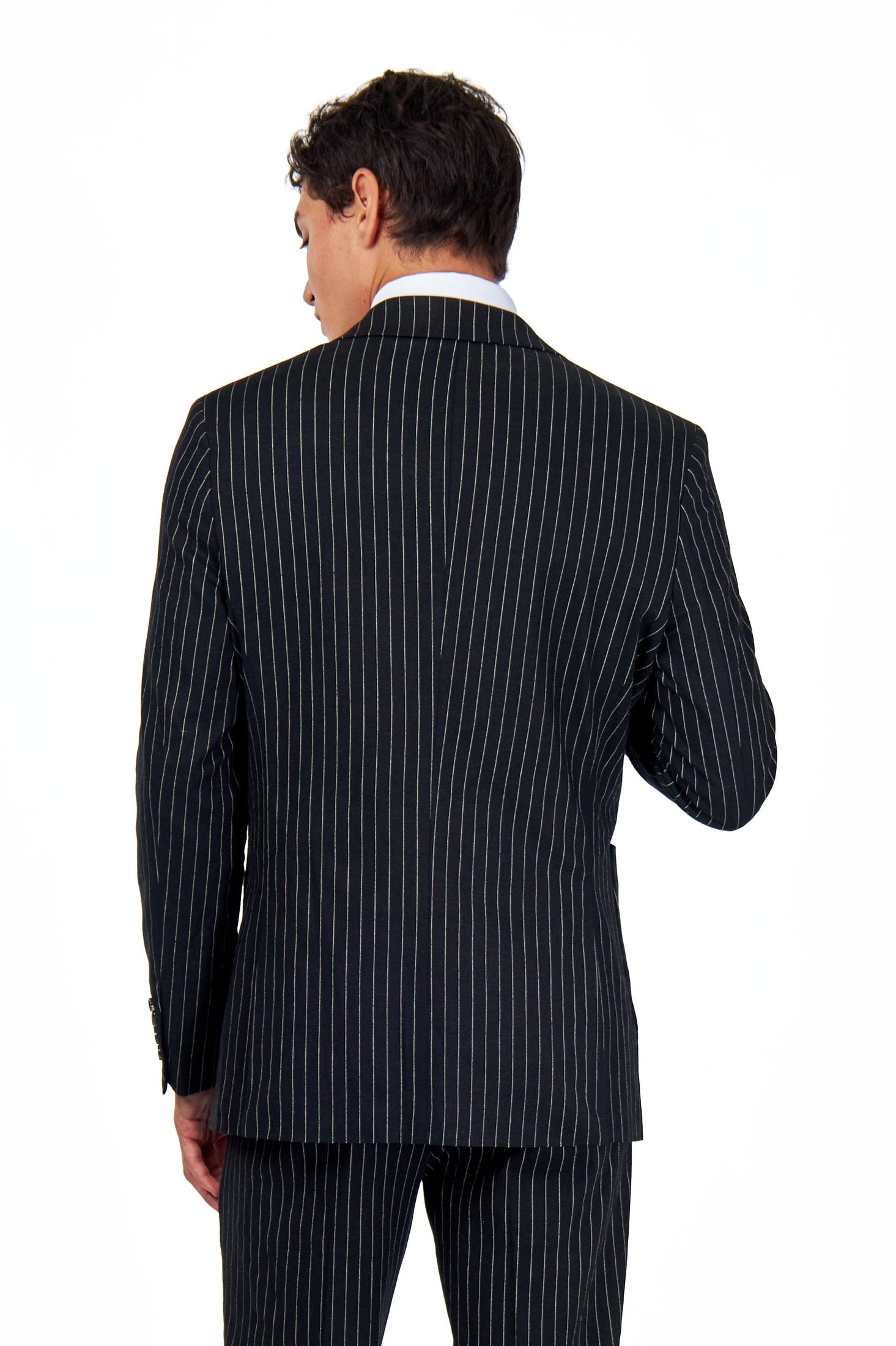 LLOYD – Double Breasted Linen Jacket In Black Pinstripes