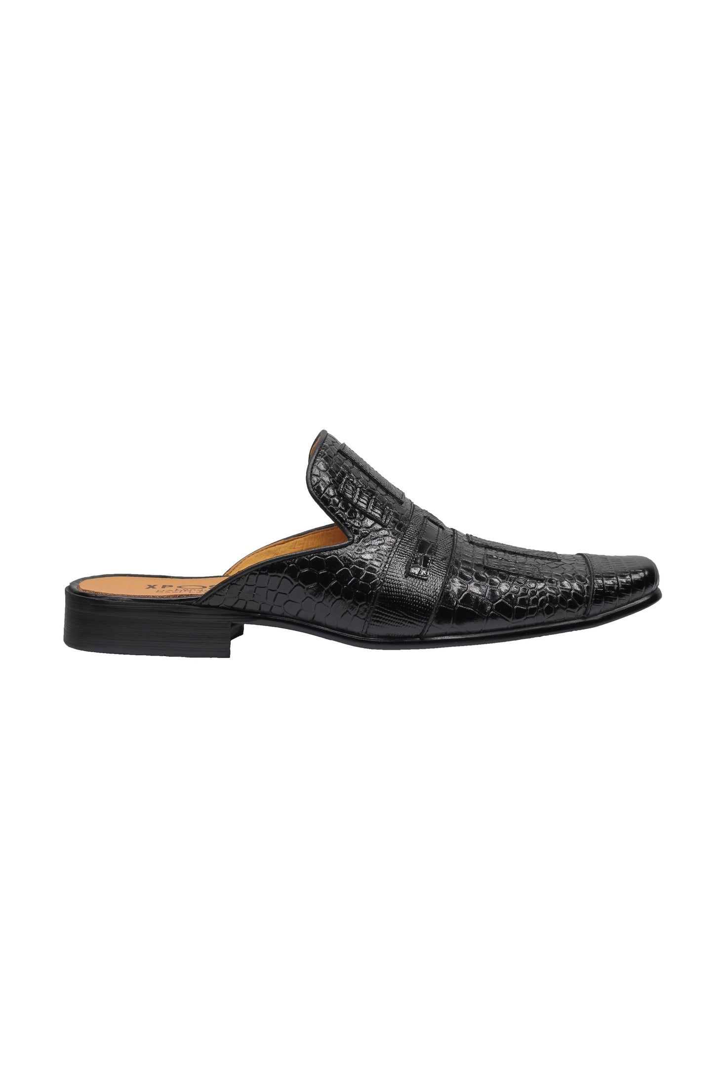 REAL LEATHER BLACK PRINTED HALF SHOES