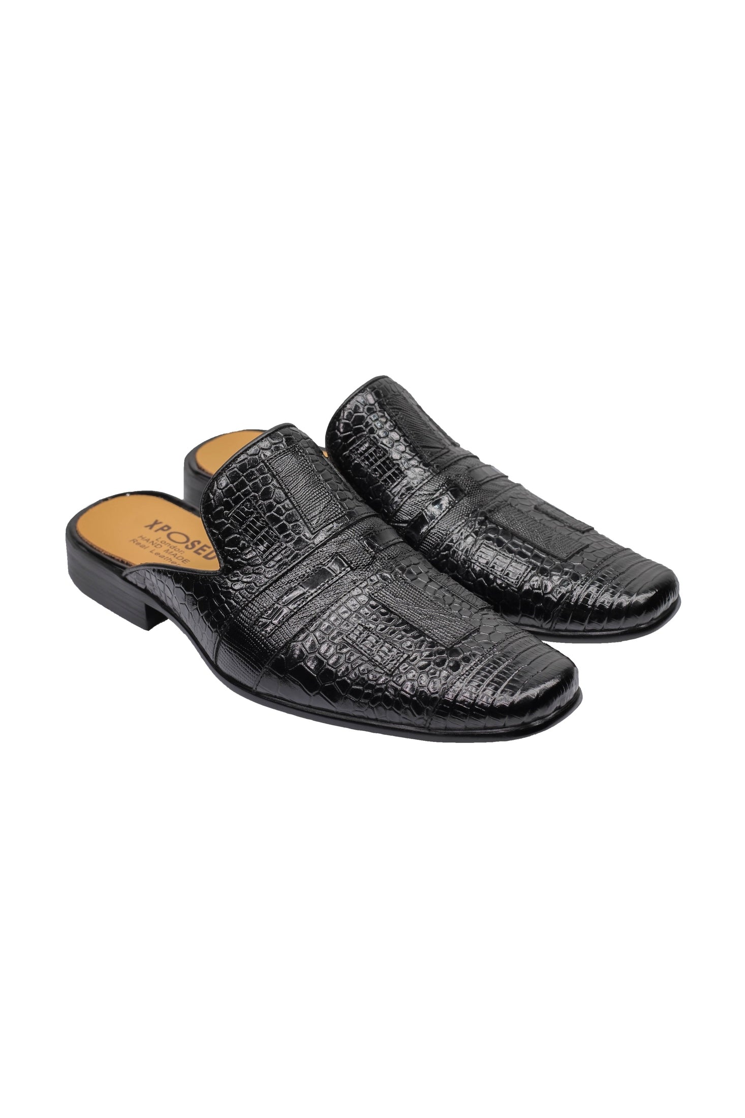 REAL LEATHER BLACK PRINTED HALF SHOES