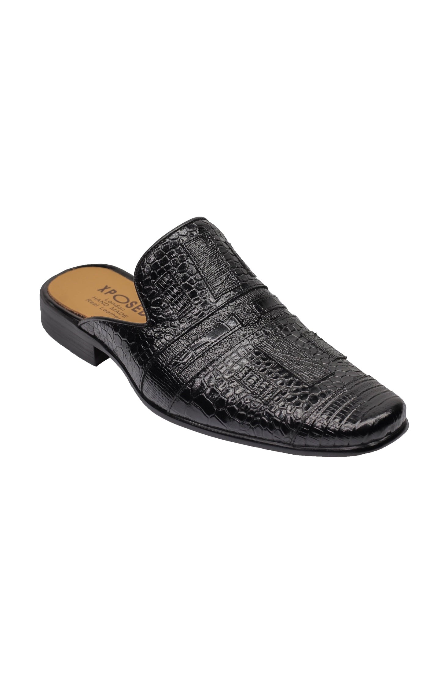 REAL LEATHER BLACK PRINTED HALF SHOES