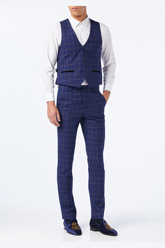 ORANGE WINDOW CHECK ON BLUE JACKET & WAISTCOAT