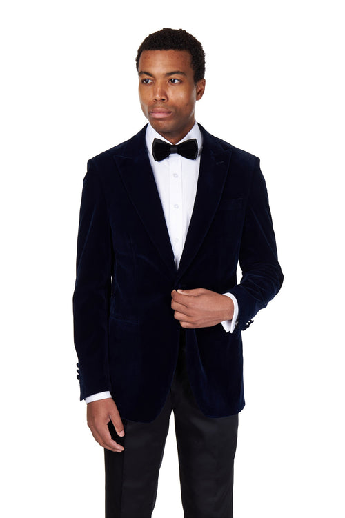 STAN – NAVY VELVET TUXEDO SMOKING JACKET