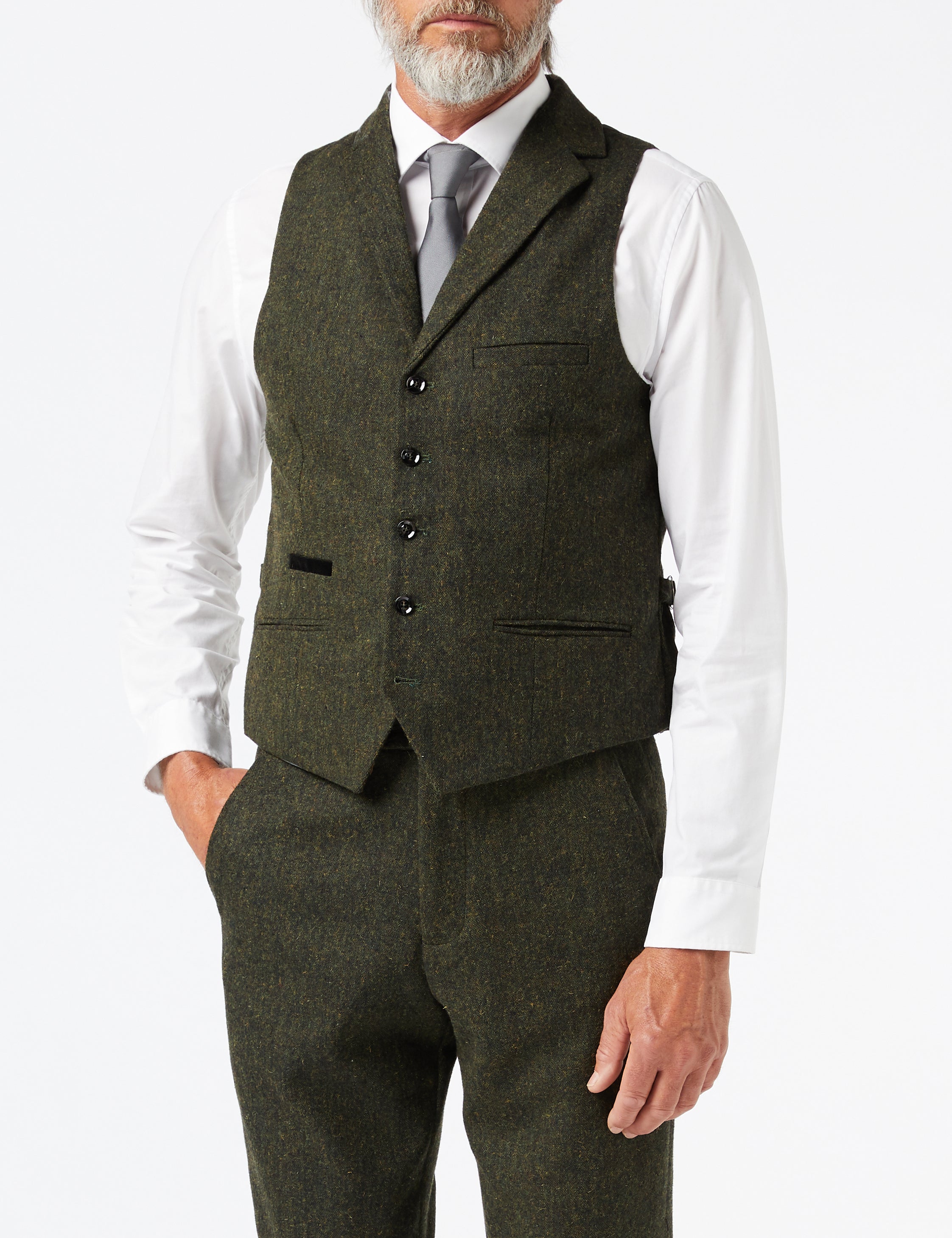 TWEED MEN’S VINTAGE GREEN HERRINGBONE 1920S CLASSIC TAILORED FIT SUIT WAISTCOAT
